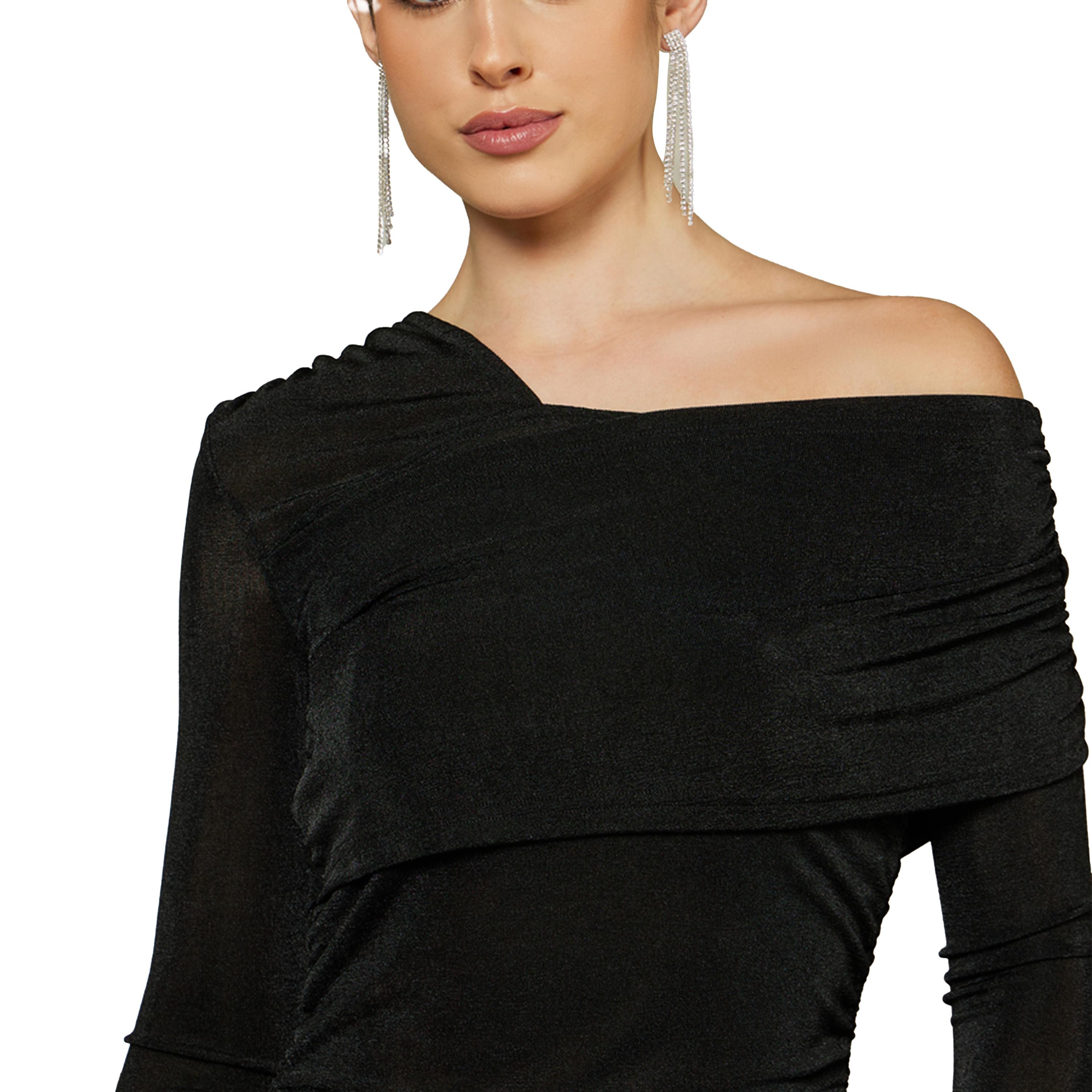 ستايلي - بلوزة محبوكة برقبة غير متماثلة وكتف واحد-women-clothing-tshirts-image-4