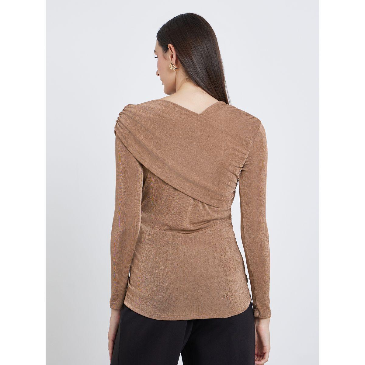 Styli Asymmetrical Neck Long Sleeve Knit Top-women-clothing-tshirts-image-5