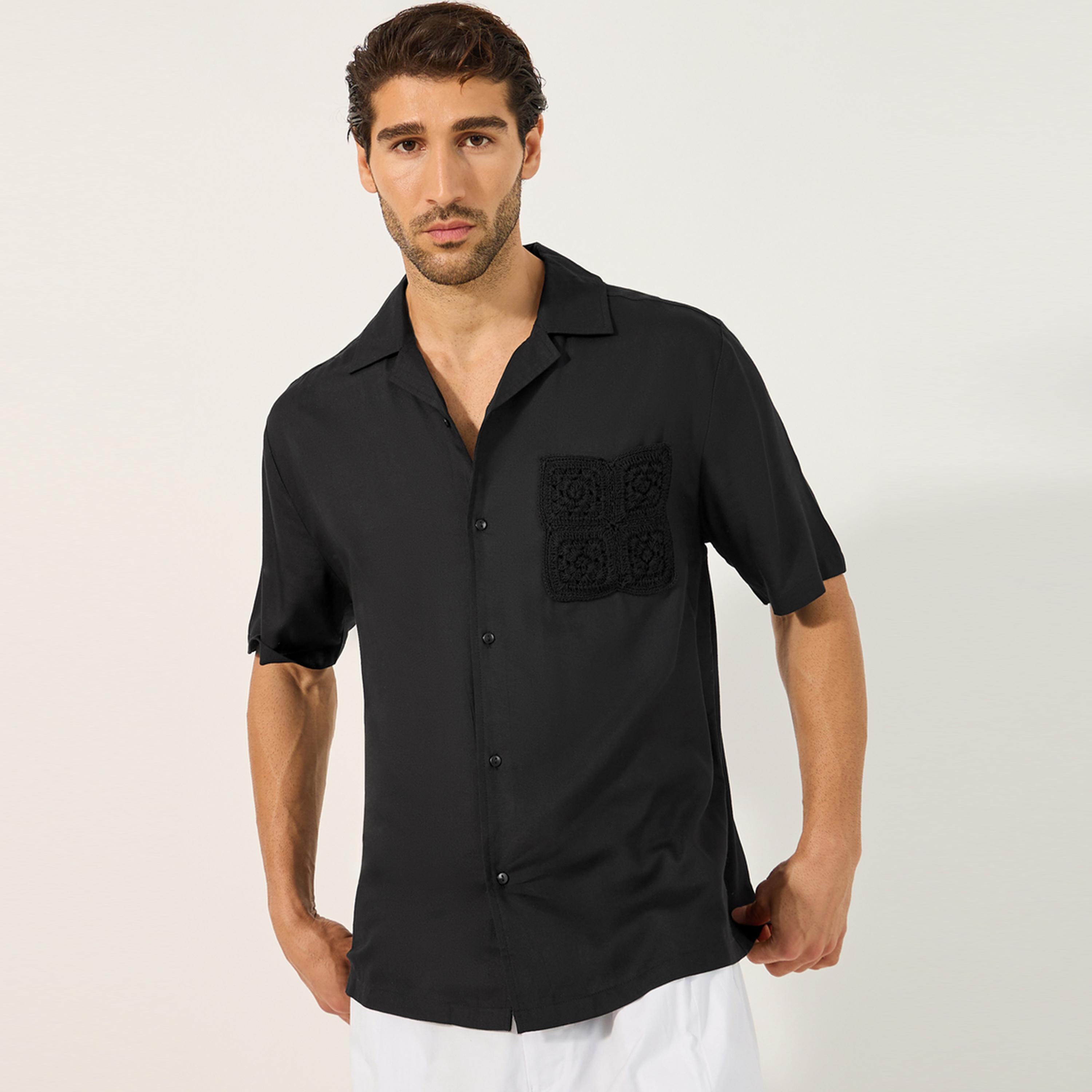ستايلي - ليميتد - قميص رجالي مريح بياقة مفتوحة مع جيب كروشيه-men-clothing-shirts-image-1