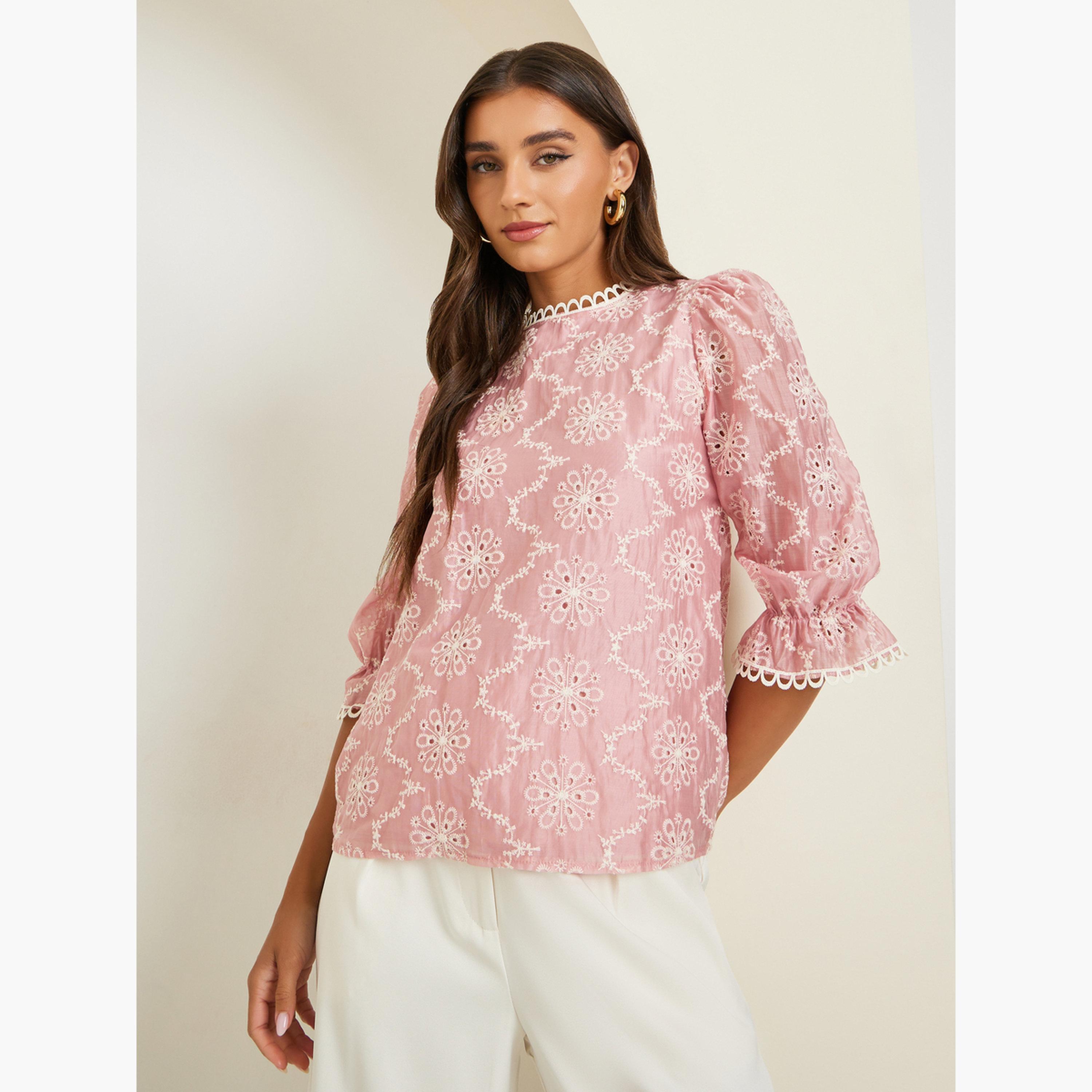 Styli Women Light Pink Embroidered Blouse-women-clothing-shirtsandblouses-blouses-image-1