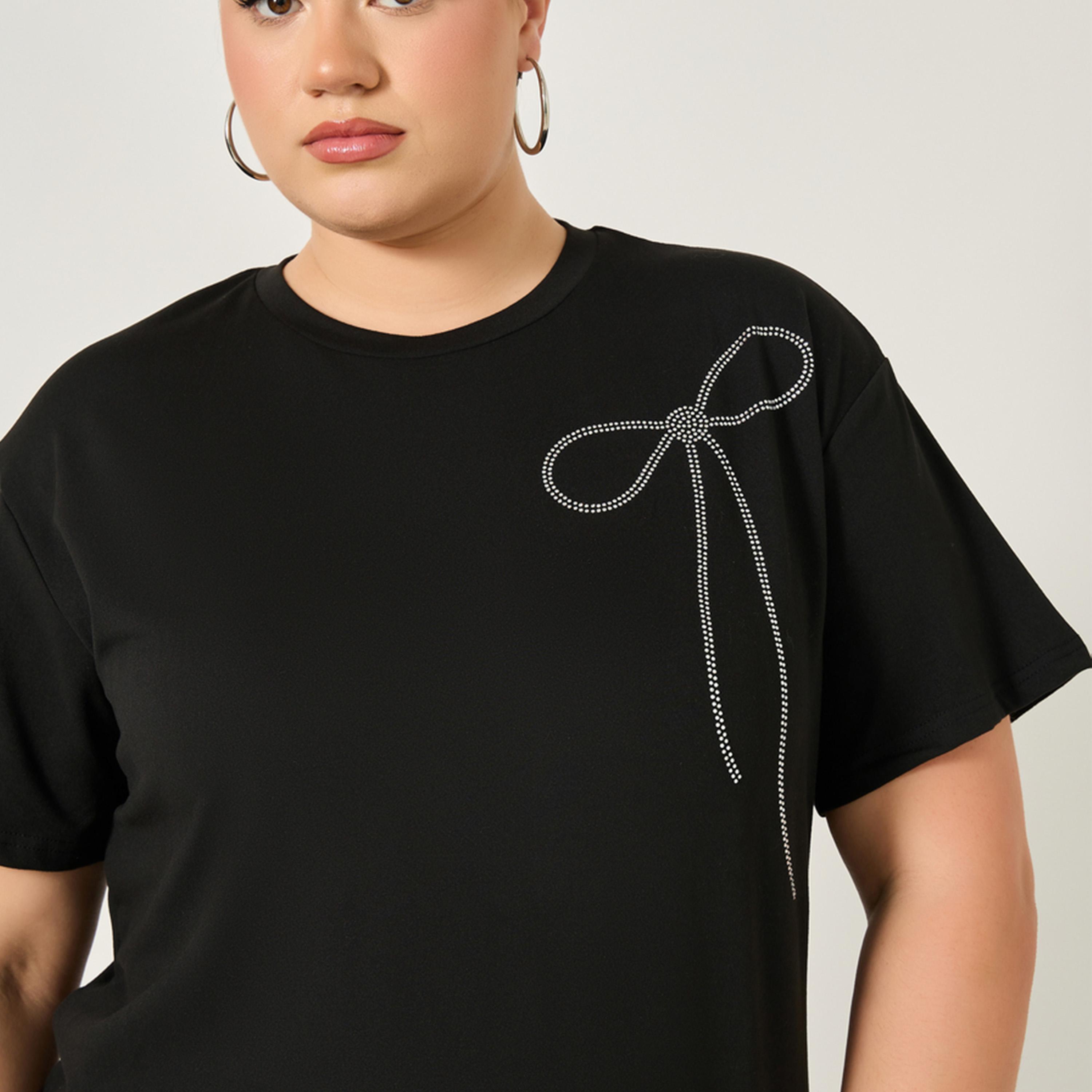 ستايلي - تي شيرت بمقاس كبير مزين برقبة دائرية-women-clothing-nightwear-pyjamas-tops-image-3