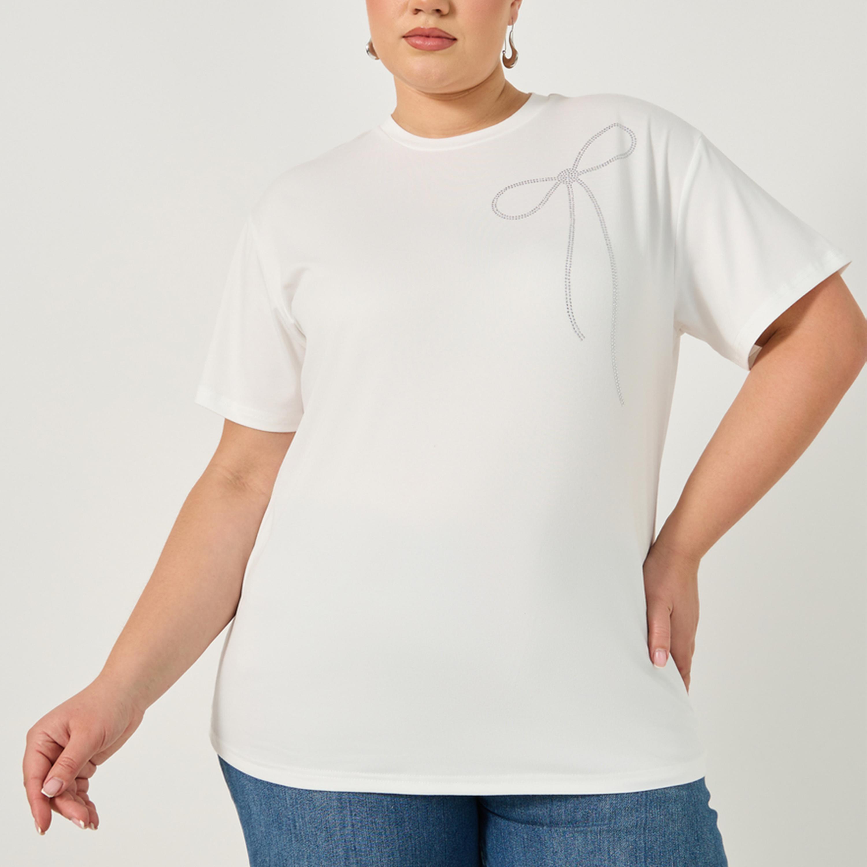 ستايلي - تي شيرت بمقاس كبير مزين برقبة دائرية-women-clothing-nightwear-pyjamas-tops-image-2
