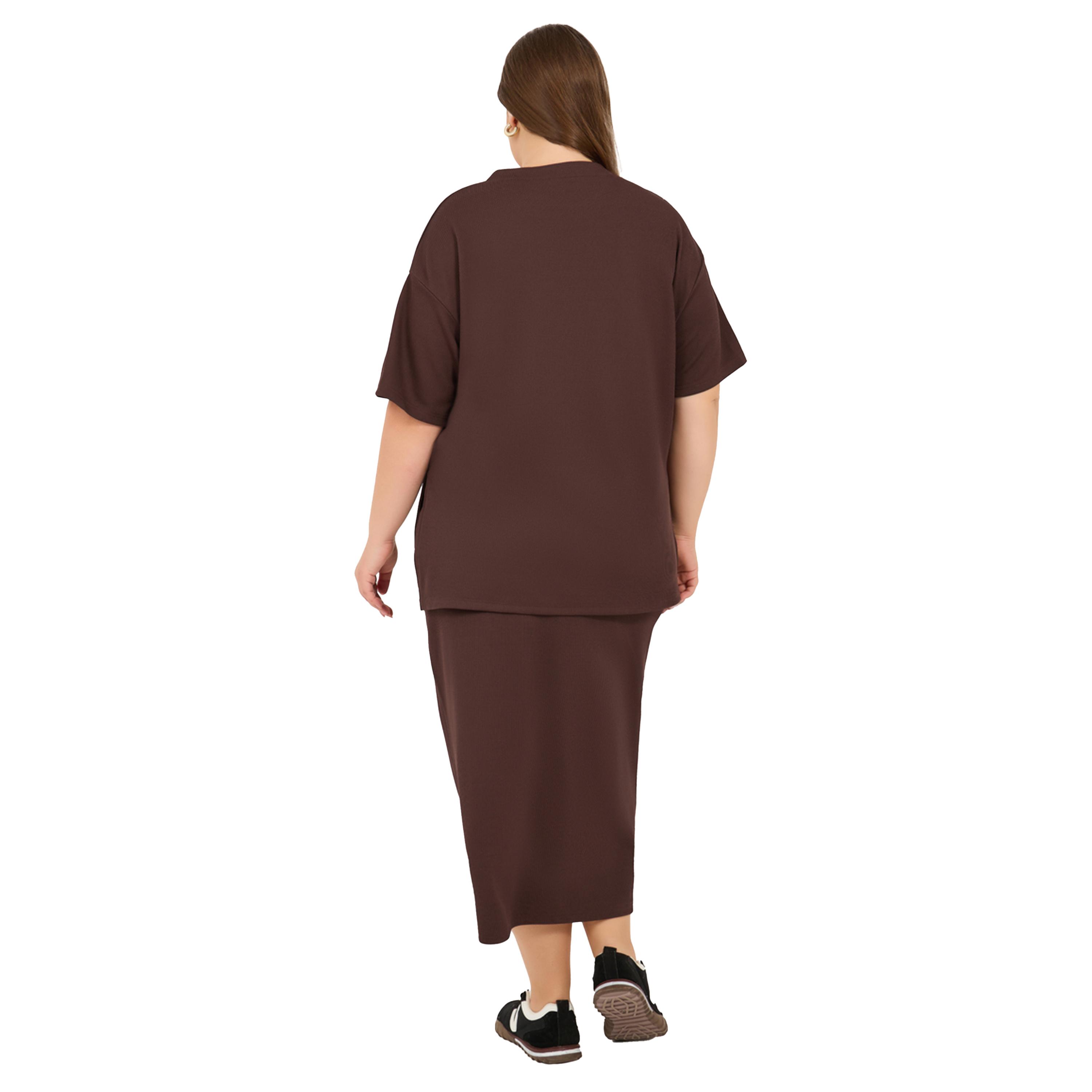 ستايلي - تي شيرت مقاس كبير بياقة دائرية محبوكة مضلعة-women-clothing-tshirts-image-5