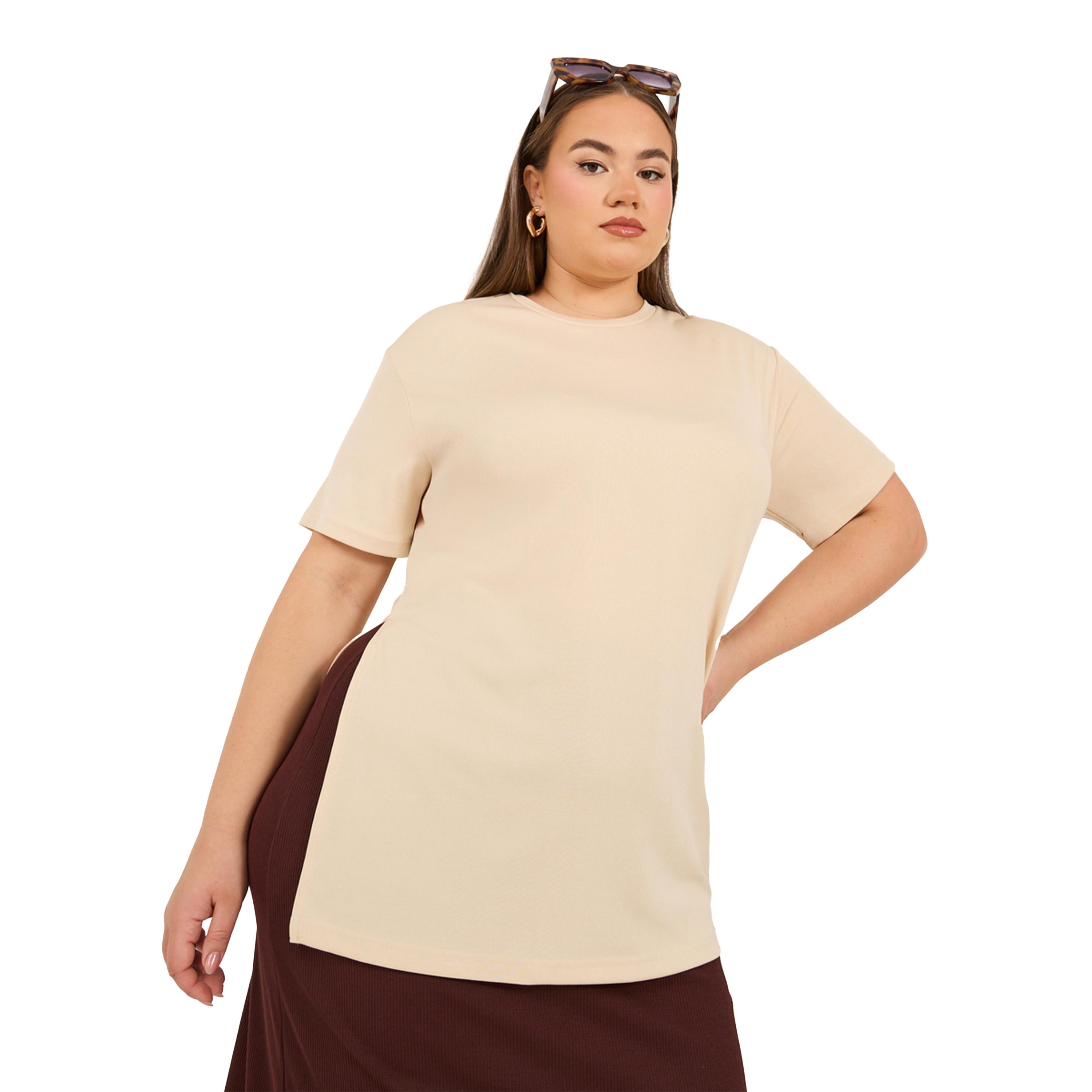 Styli Plus Size Ribbed Knit Round Neck Oversized T-Shirt-women-clothing-tshirts-image-1