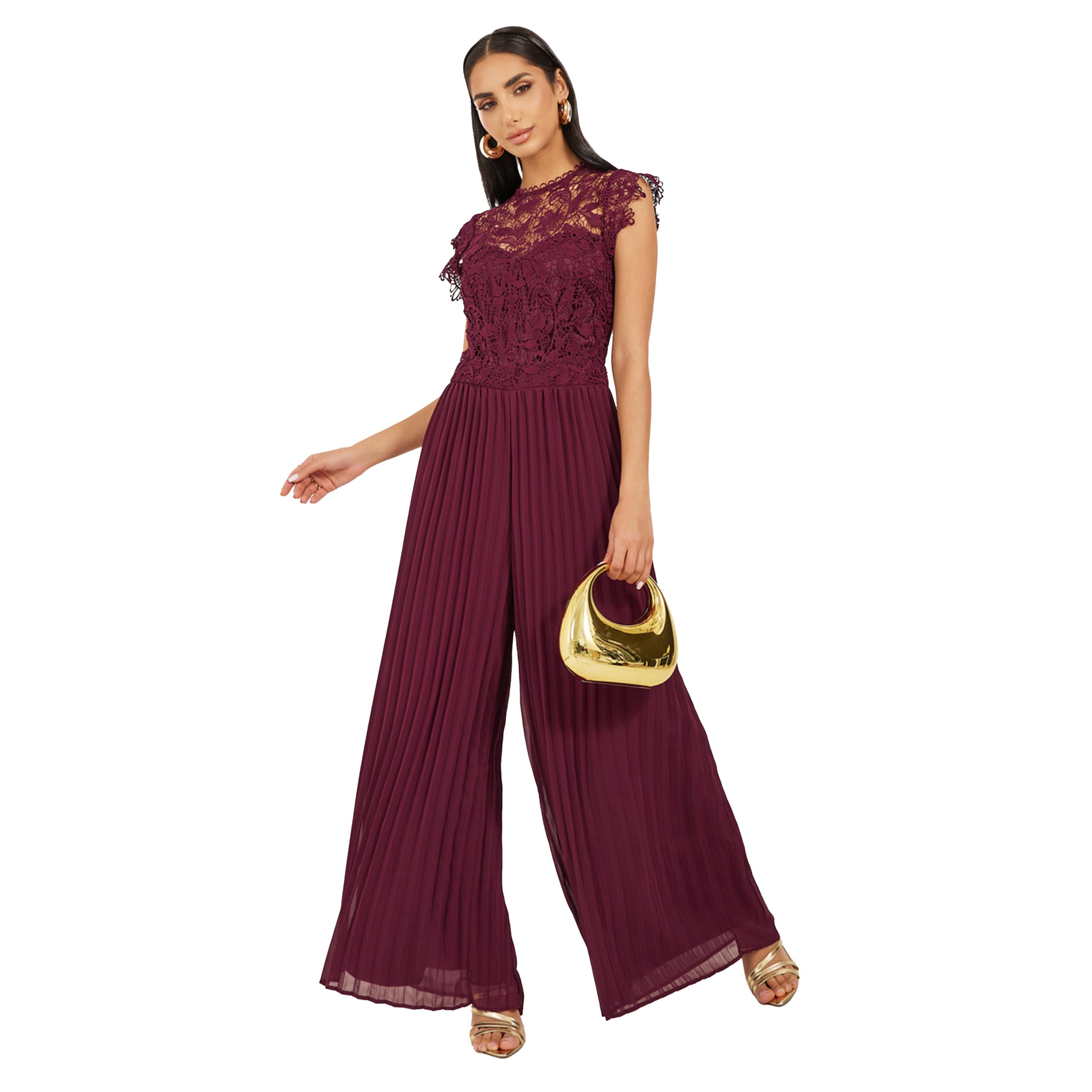 Styli Lace Insert Frill Detail Pleated Wide Leg Jumpsuit-women-clothing-jumpsuits-image-1