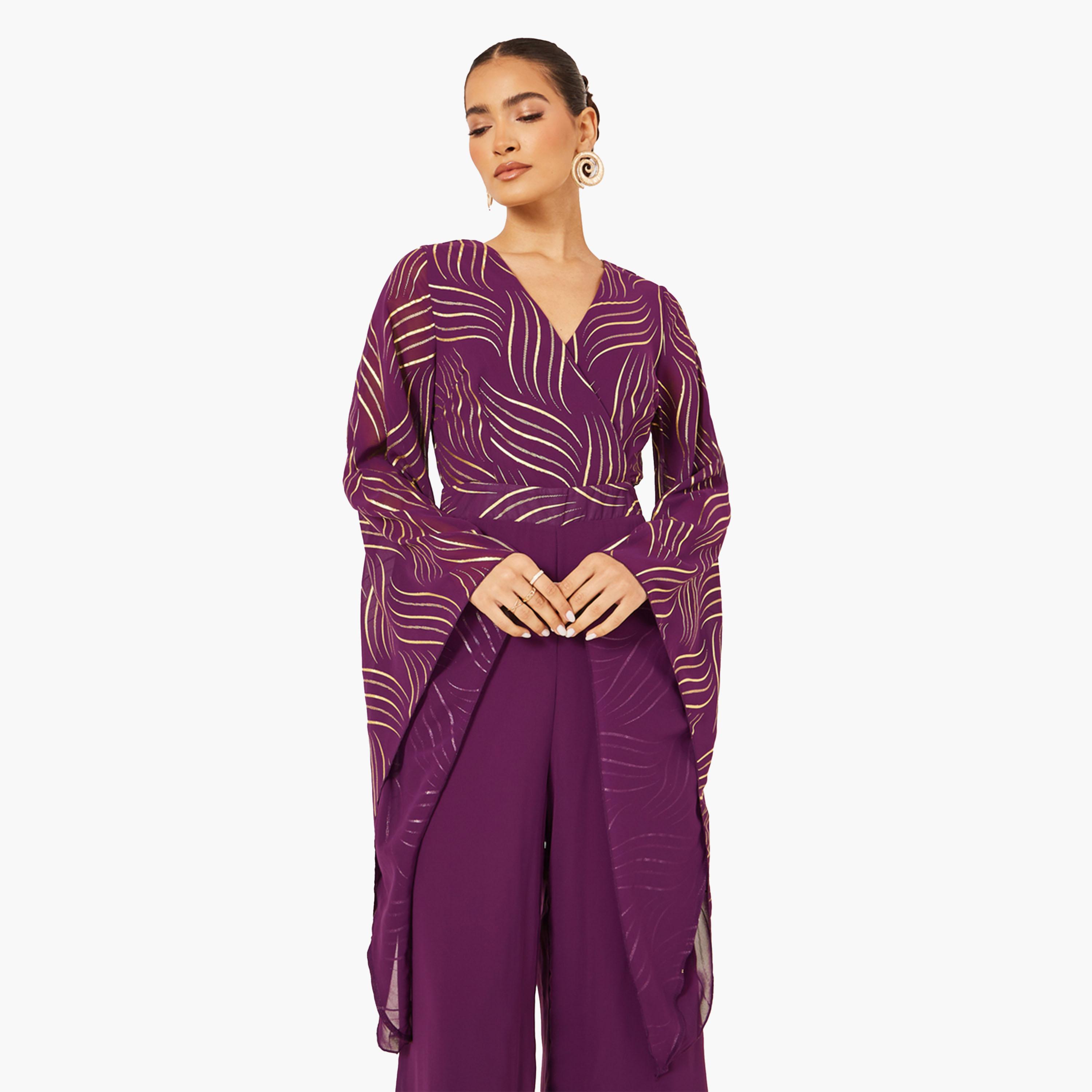 ستايلي - جمبسوت واسع الساق مطبوع - بنفسجي-women-clothing-jumpsuits-image-3