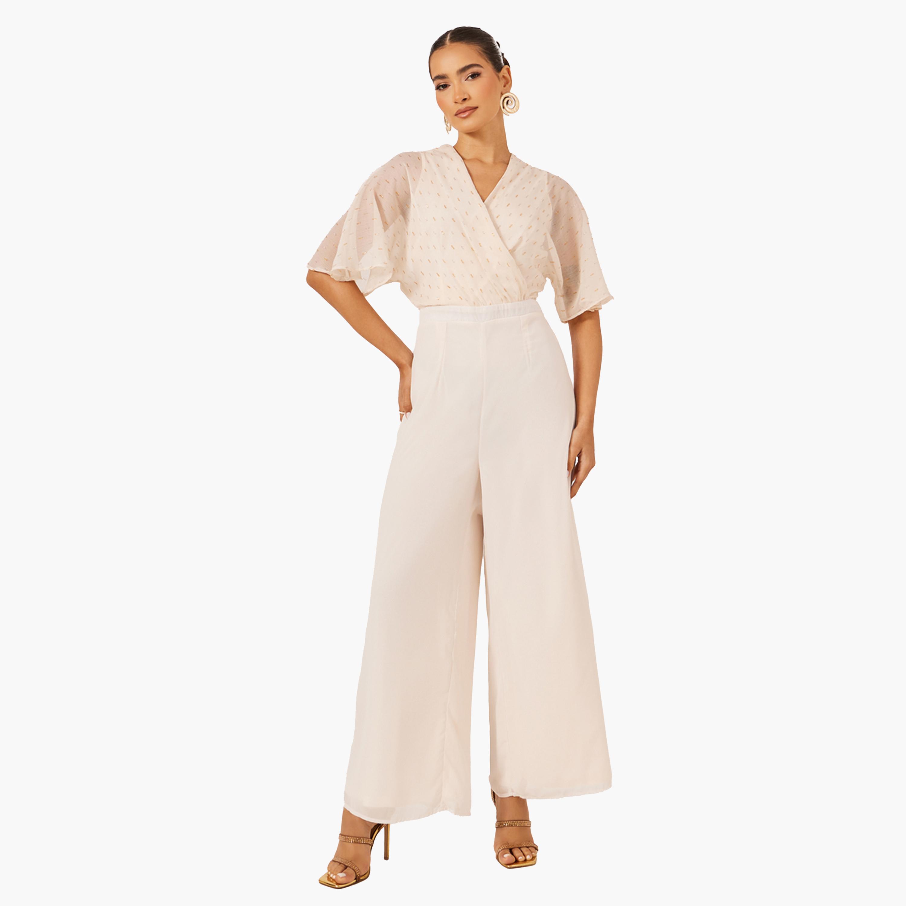 ستايلي - جمبسوت دوبي بفتحة رقبة V-women-clothing-jumpsuits-image-1
