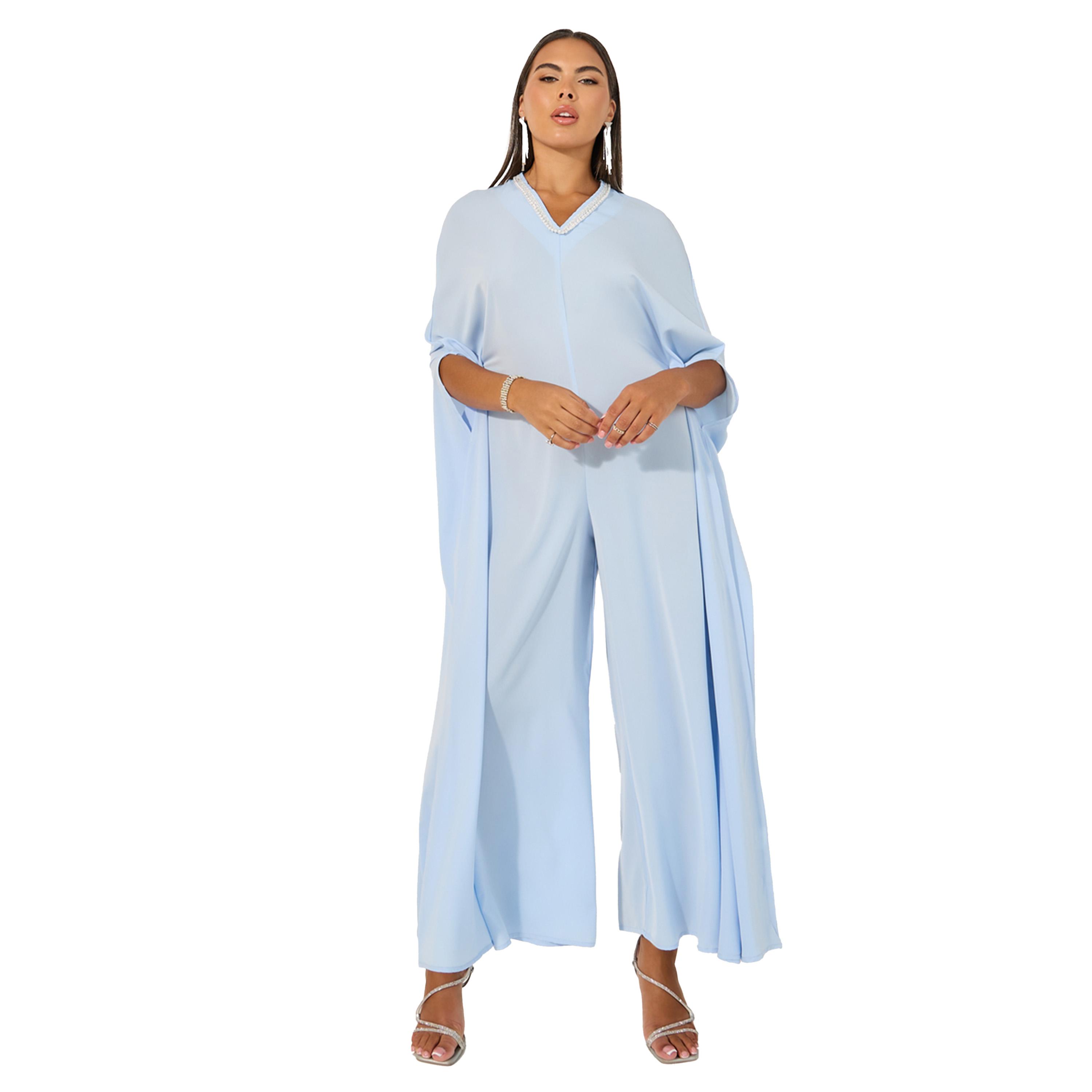ستايلي - جمبسوت واسع الساق مزين بياقة V-women-clothing-jumpsuits-image-2