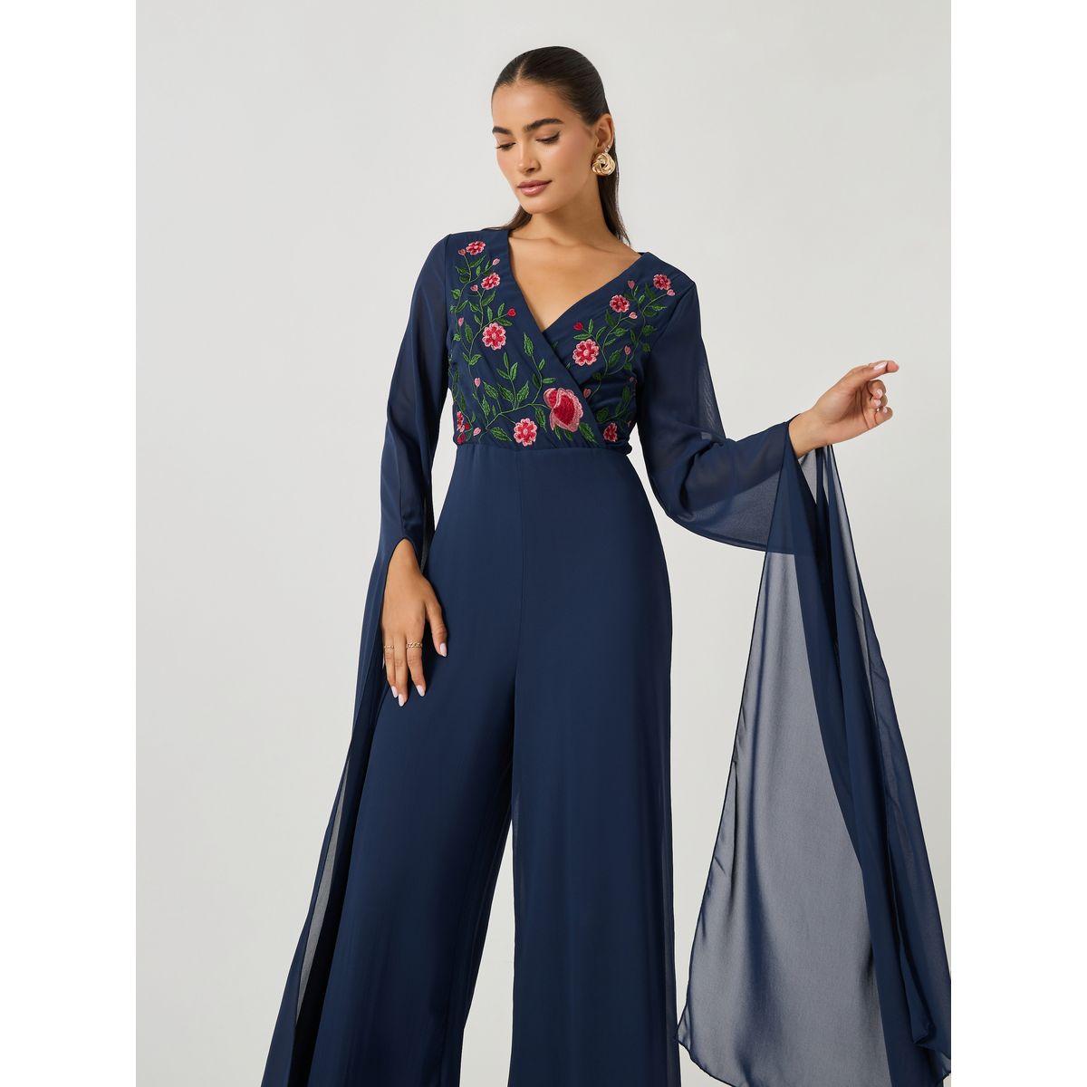 جمبسوت بأرجل واسعة وأكمام كيب-women-clothing-jumpsuits-image-2
