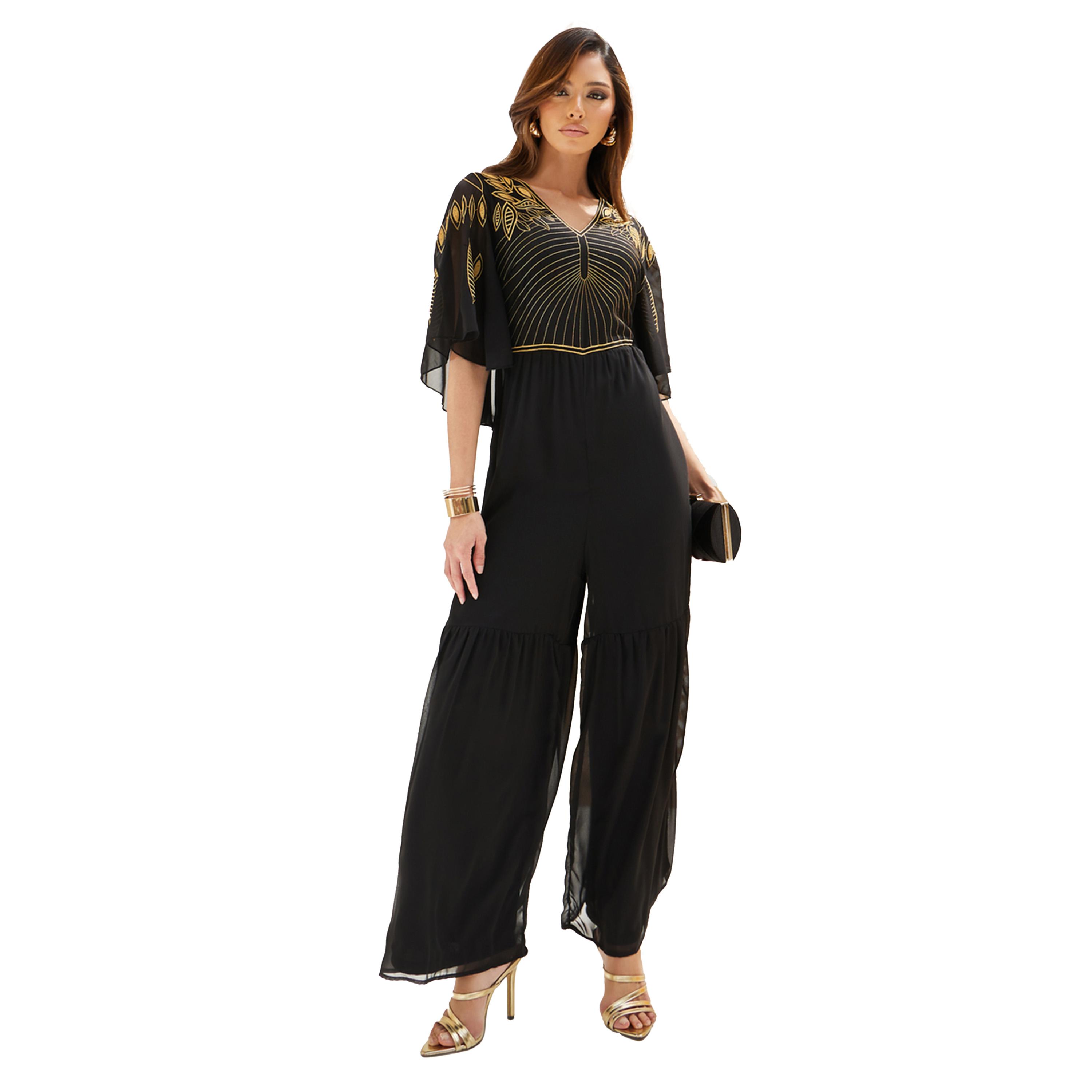 ستايلي - جمبسوت بليس ساق واسعة مطرز برقبة V-women-clothing-jumpsuits-image-1