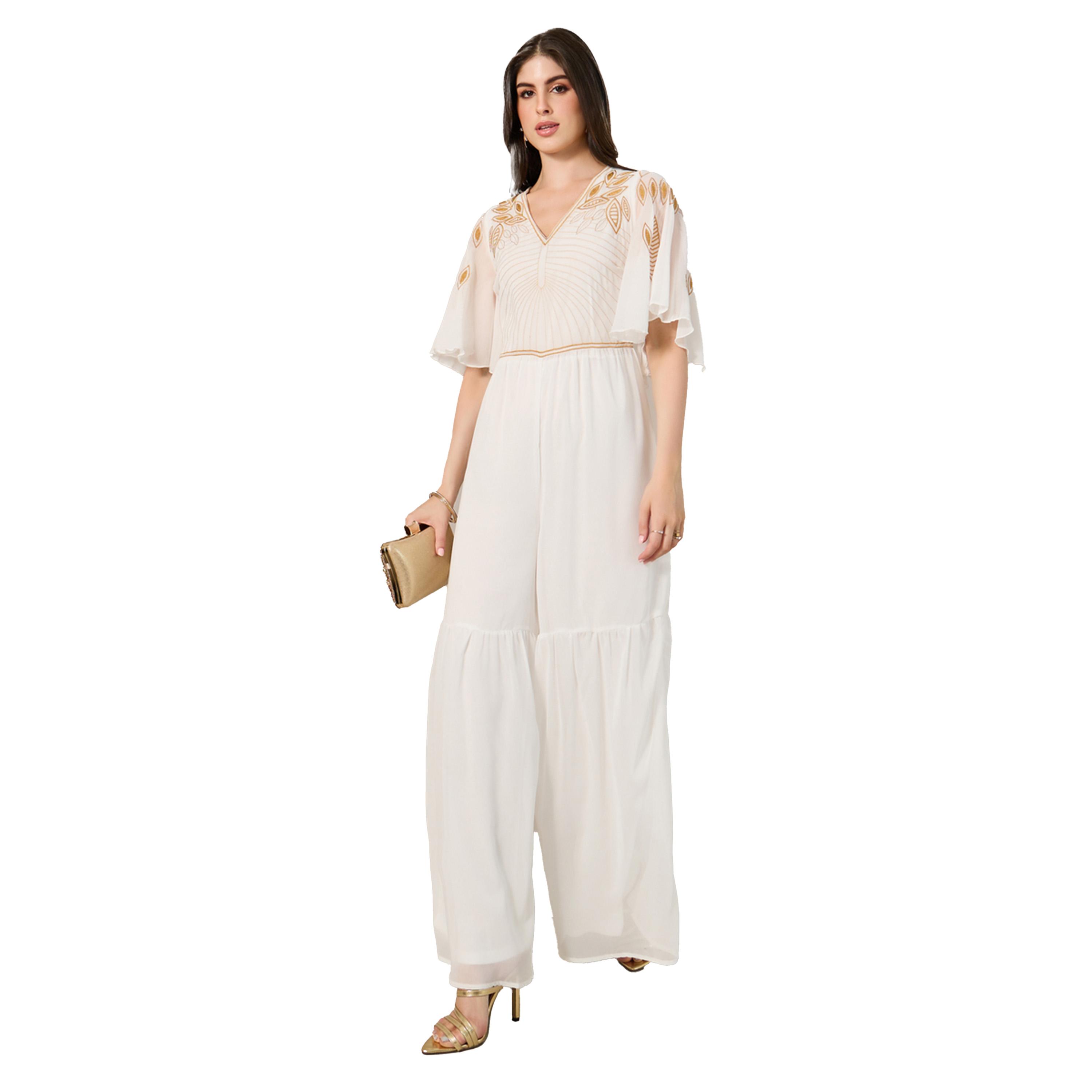 ستايلي - جمبسوت مطرز بياقة V وأكمام ملاك وساق واسعة-women-clothing-jumpsuits-image-1