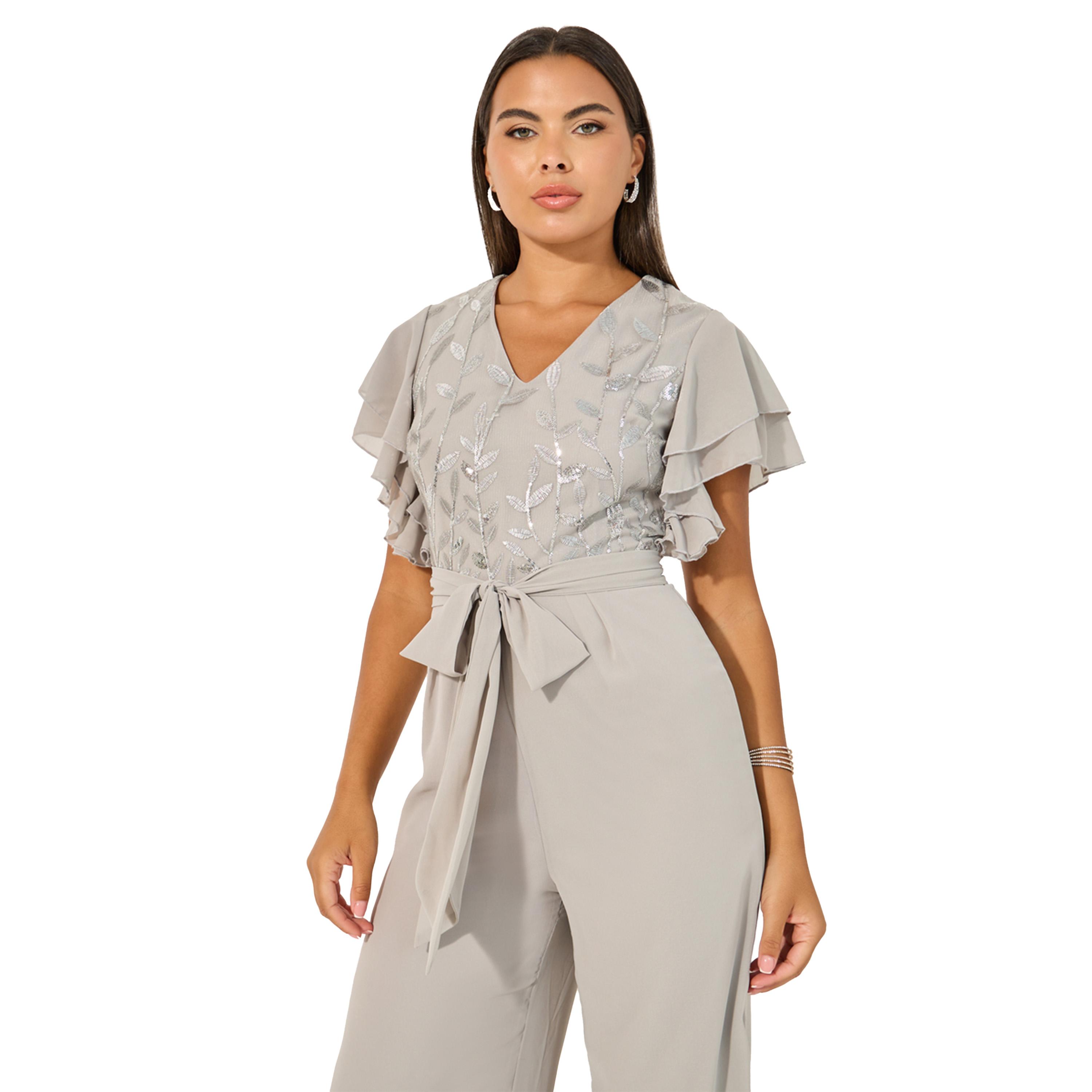 ستايلي - جمبسوت طبقات مطرز بساق واسعة وأكمام مكشكشة-women-clothing-jumpsuits-image-3