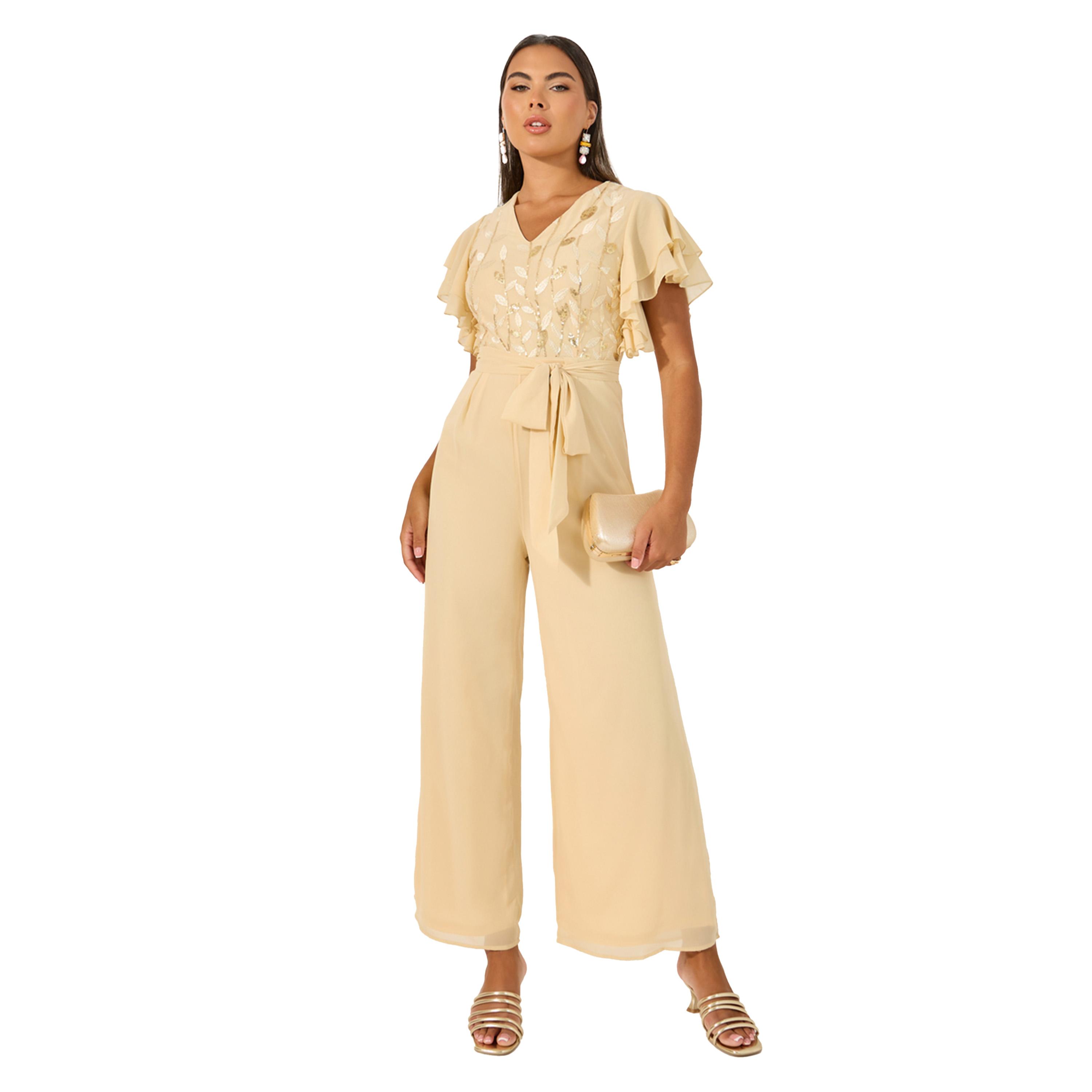 ستايلي - جمبسوت طبقات مطرز بساق واسعة وأكمام مكشكشة-women-clothing-jumpsuits-image-2