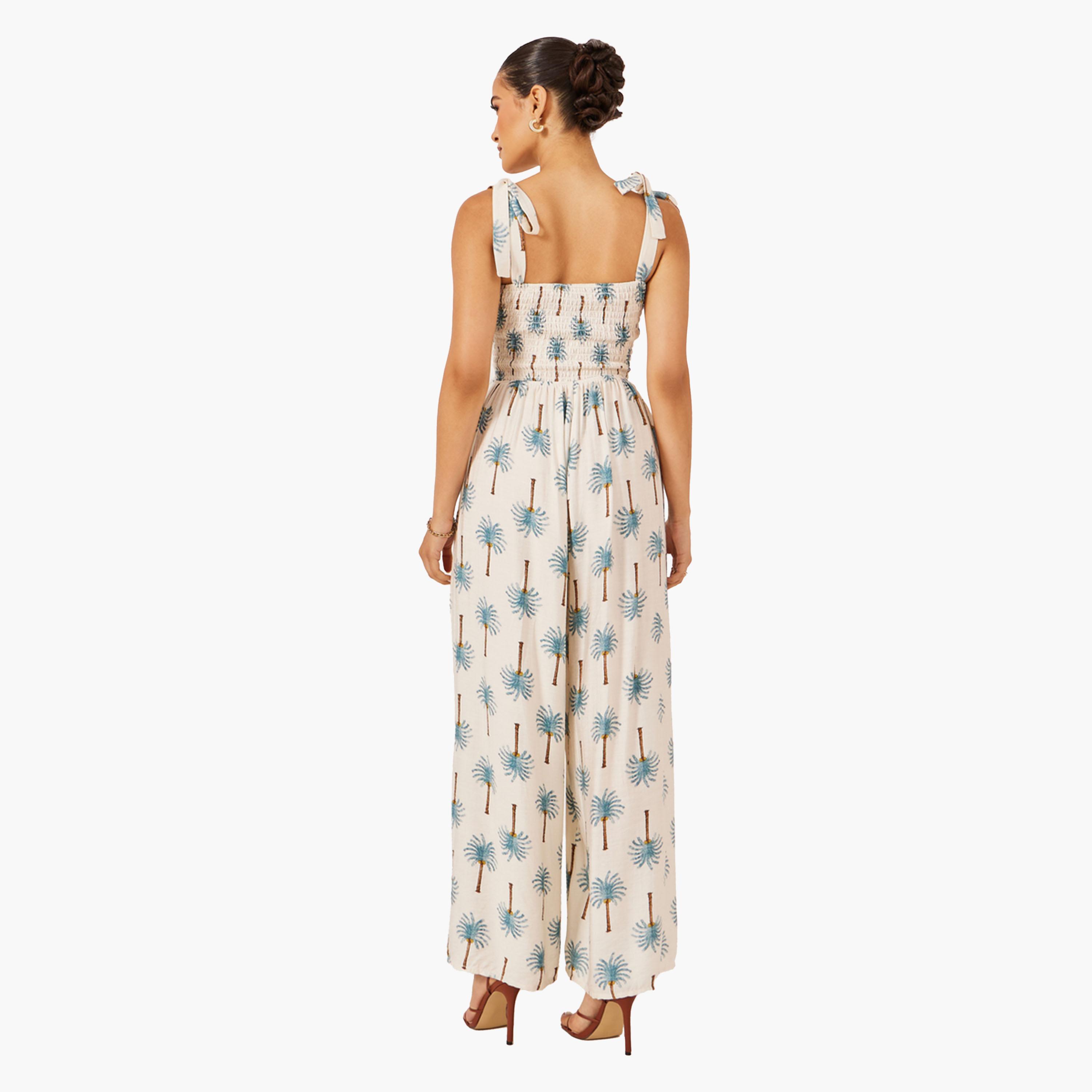 ستايلي-  جمبسوت واسع الساق بطبعة نخيل زرقاء-women-clothing-jumpsuits-image-5