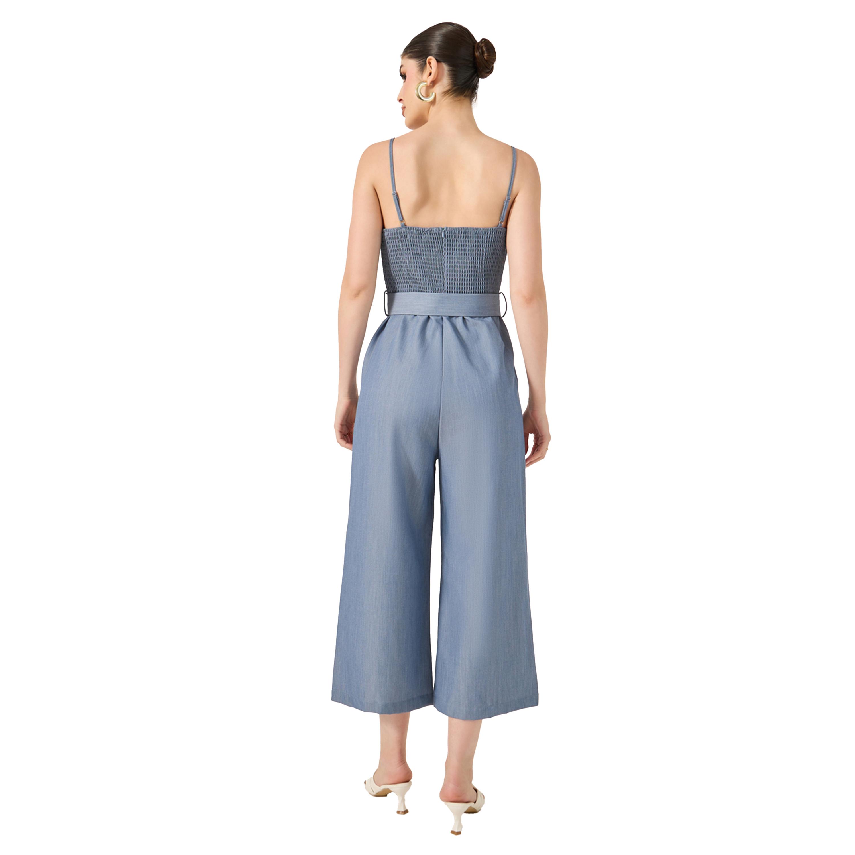 ستايلي -  جمبسوت ساق واسعة مع حزام وظهر منفوش-women-clothing-jumpsuits-image-5