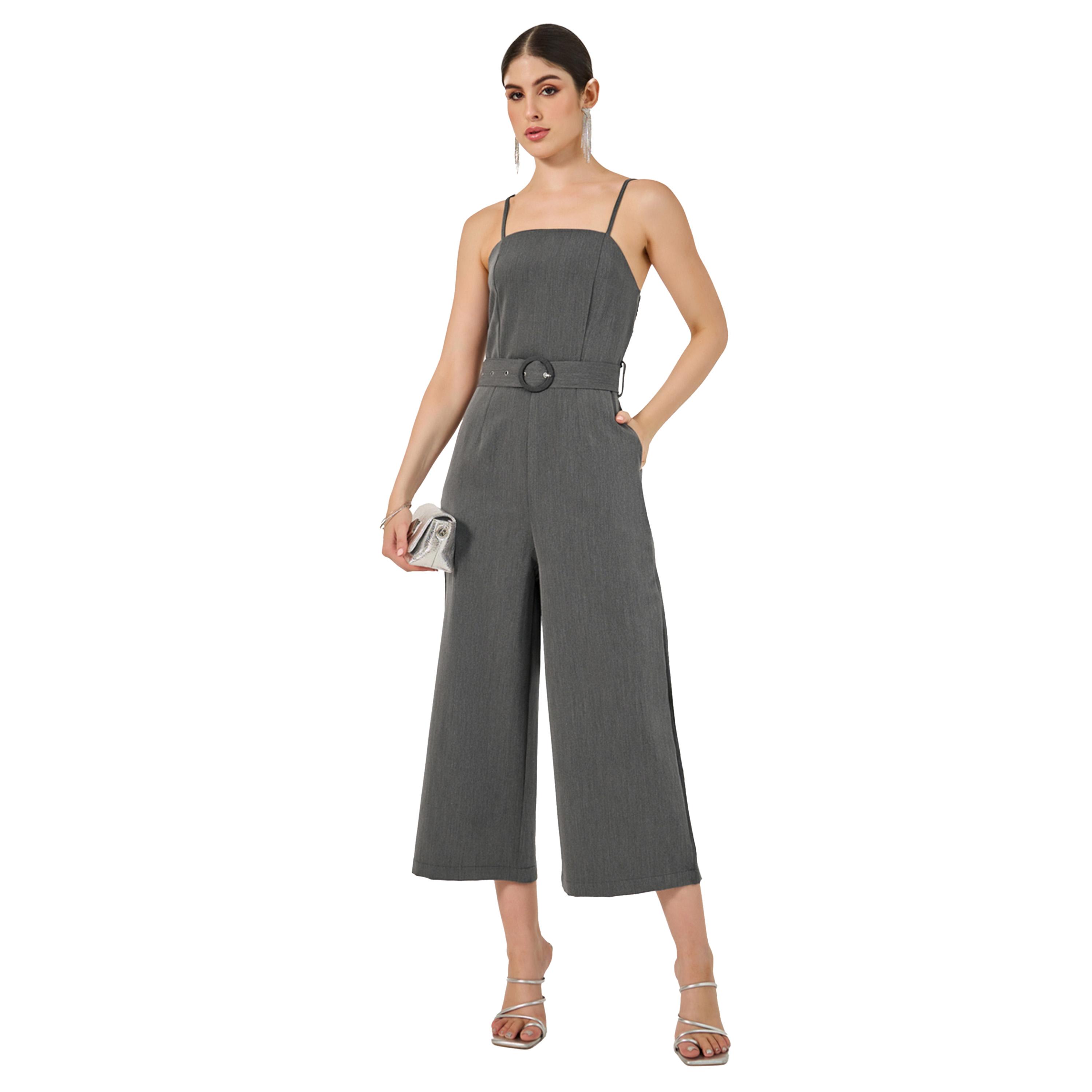 ستايلي -  جمبسوت سادة بدون أكمام بحزام-women-clothing-jumpsuits-image-1