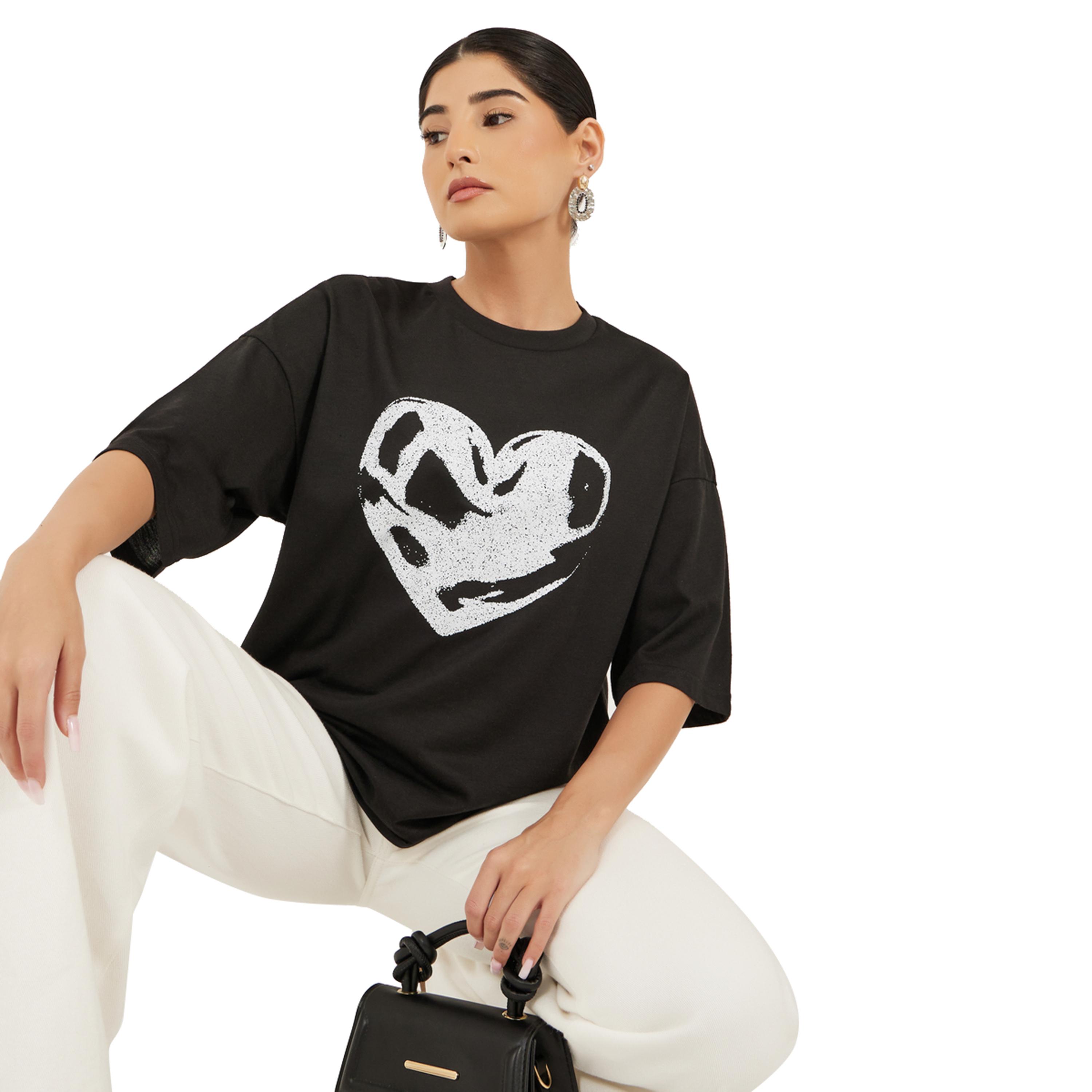 ستايلي - تي شيرت كبير الحجم بطبعة جرافيكية ورقبة دائرية-women-clothing-tshirts-image-1