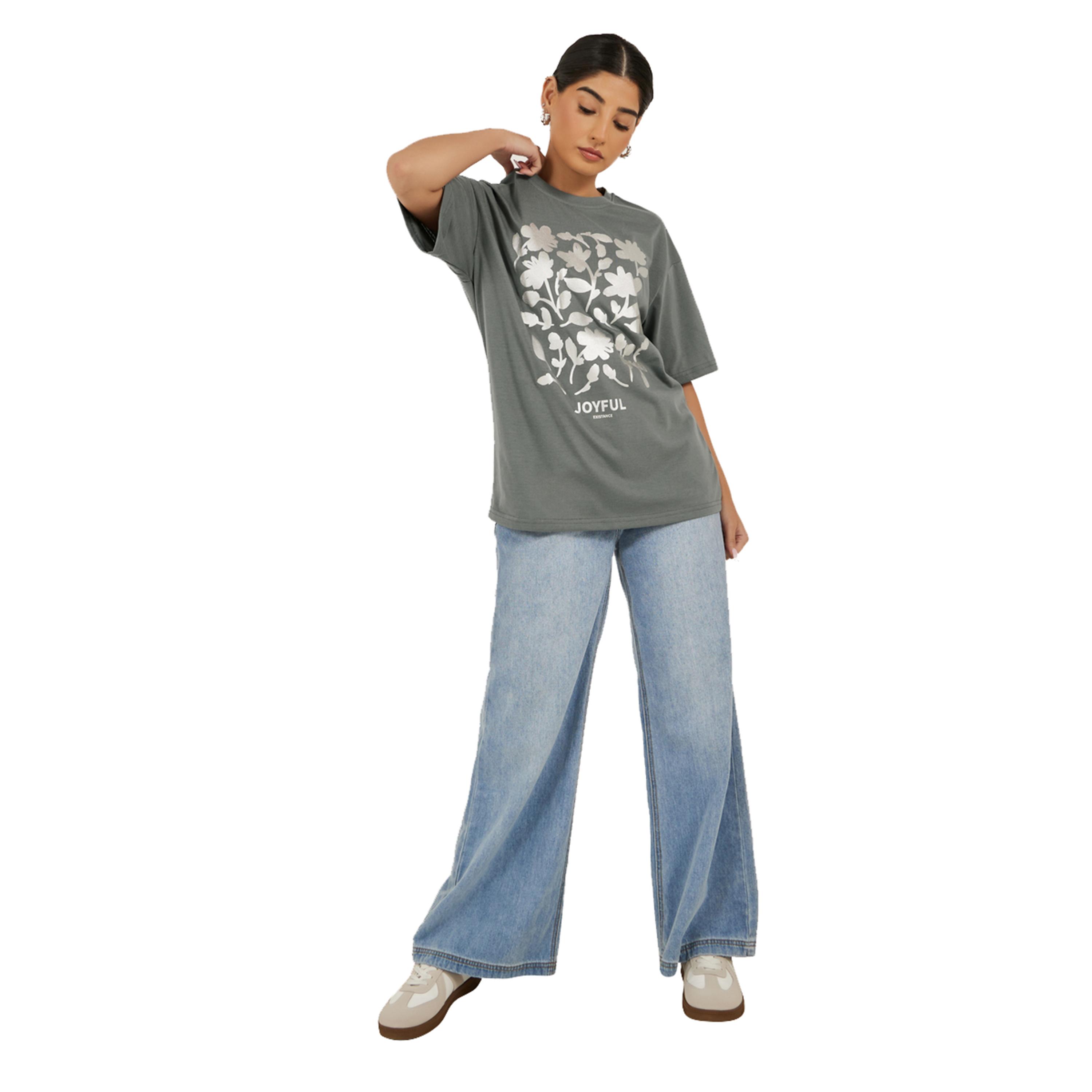 Styli Floral Foil Graphic Oversized Round Neck T-Shirt-women-clothing-tshirts-image-2