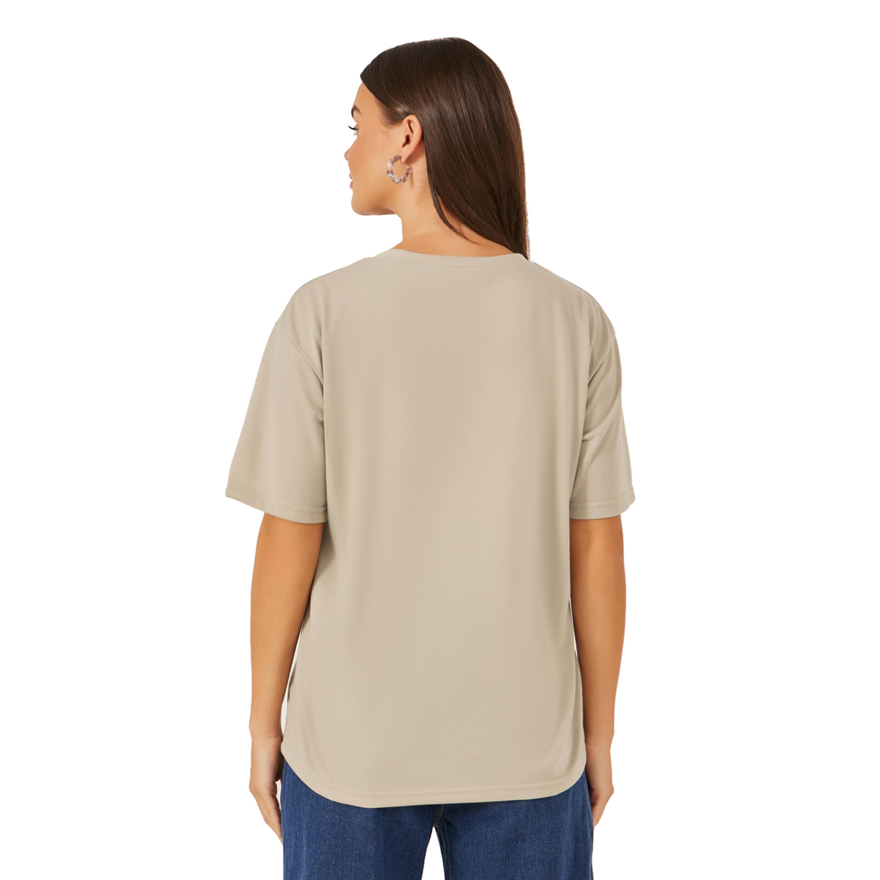 ستايلي -  تي شيرت نسائي ، بيج، بطبعة جلد الحمار الوحشي، بجيوب وهمية-women-clothing-tshirts-image-4