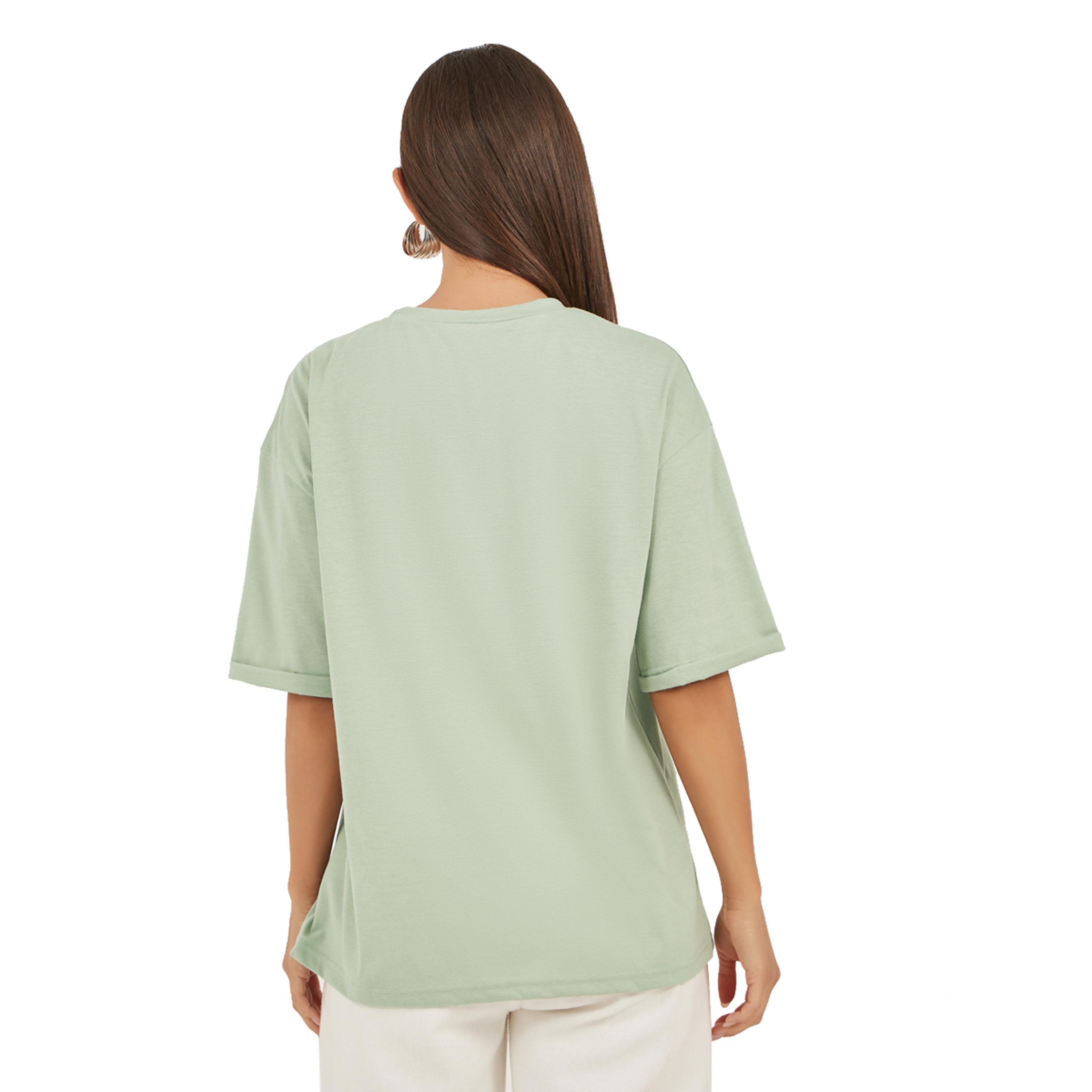 ستايلي - تي شيرت كبير الحجم بطبعة شعار مزخرف-women-clothing-tshirts-image-5