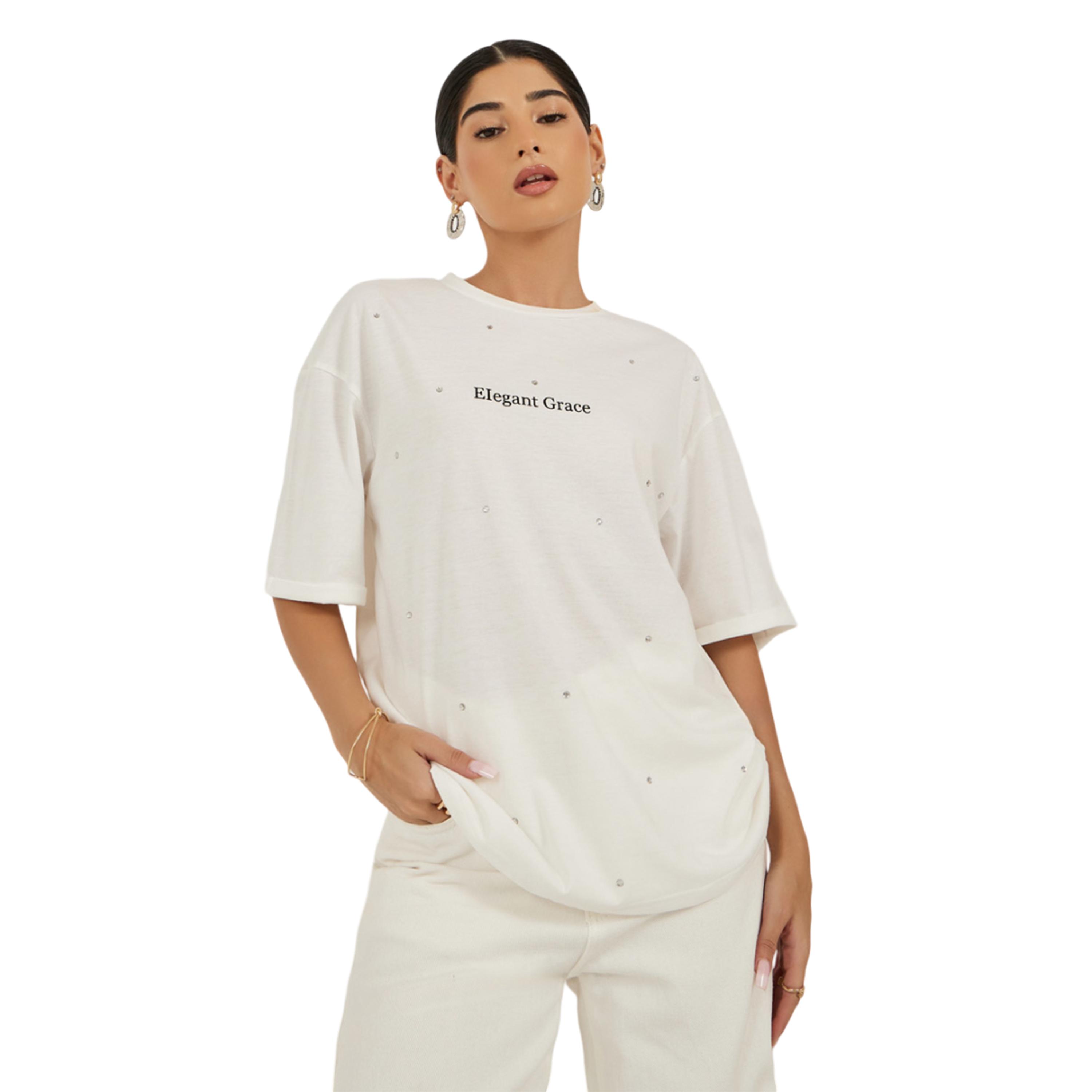 Styli Embellished Slogan Print Oversized T-Shirt-women-clothing-tshirts-image-3