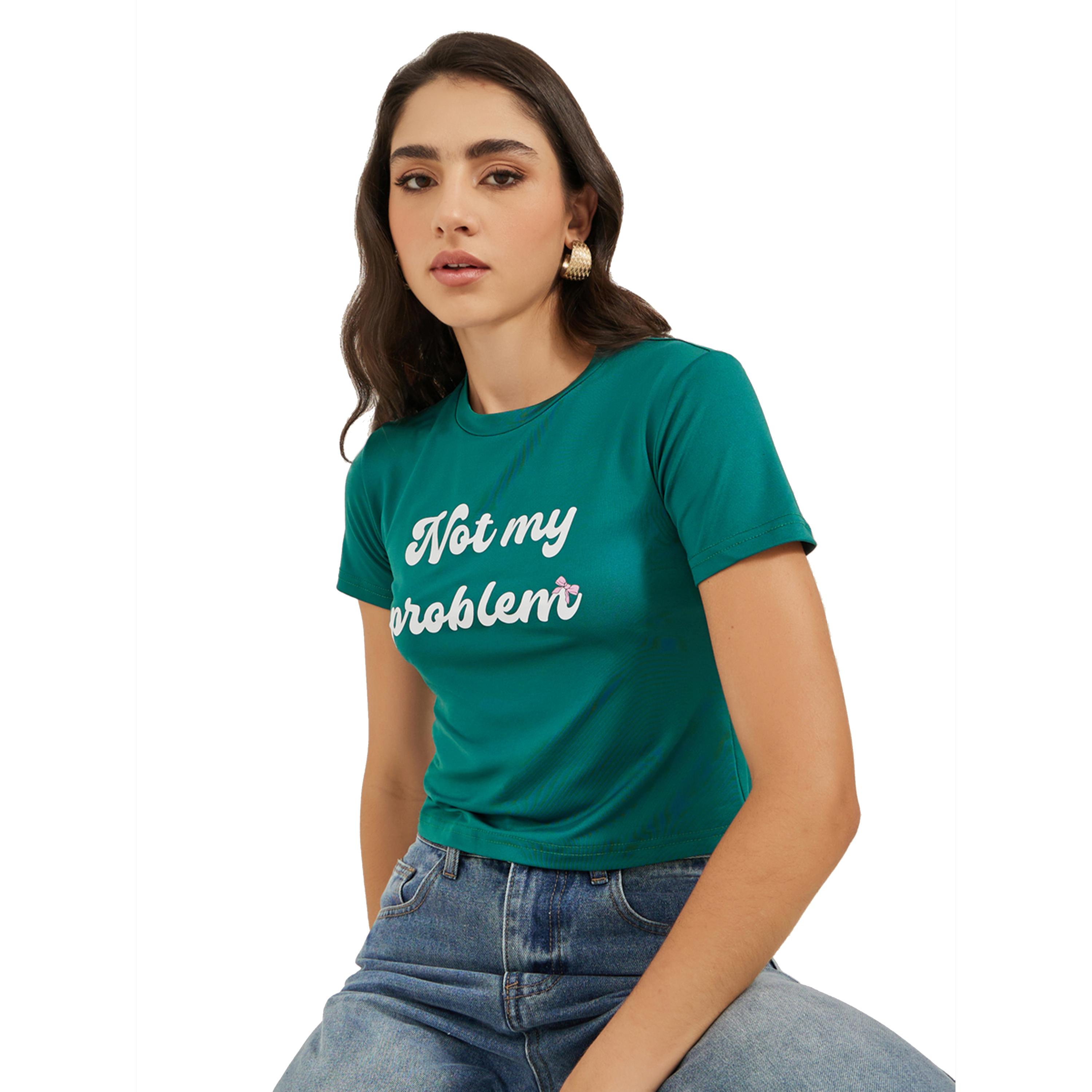 ستايلي -  تي شيرت بأكمام قصيرة ورقبة دائرية وطبعة شعار-women-clothing-tshirts-image-1