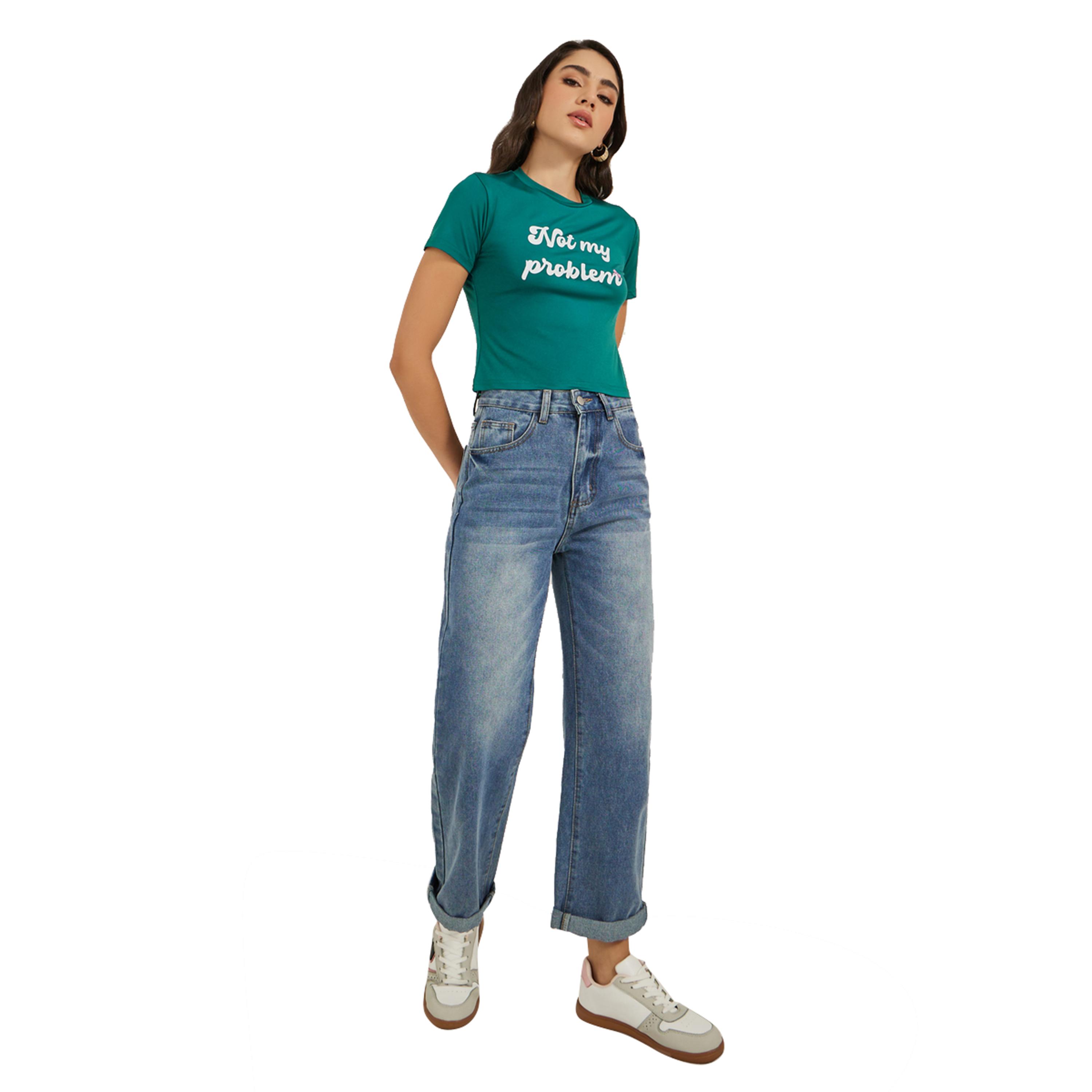ستايلي -  تي شيرت بأكمام قصيرة ورقبة دائرية وطبعة شعار-women-clothing-tshirts-image-2