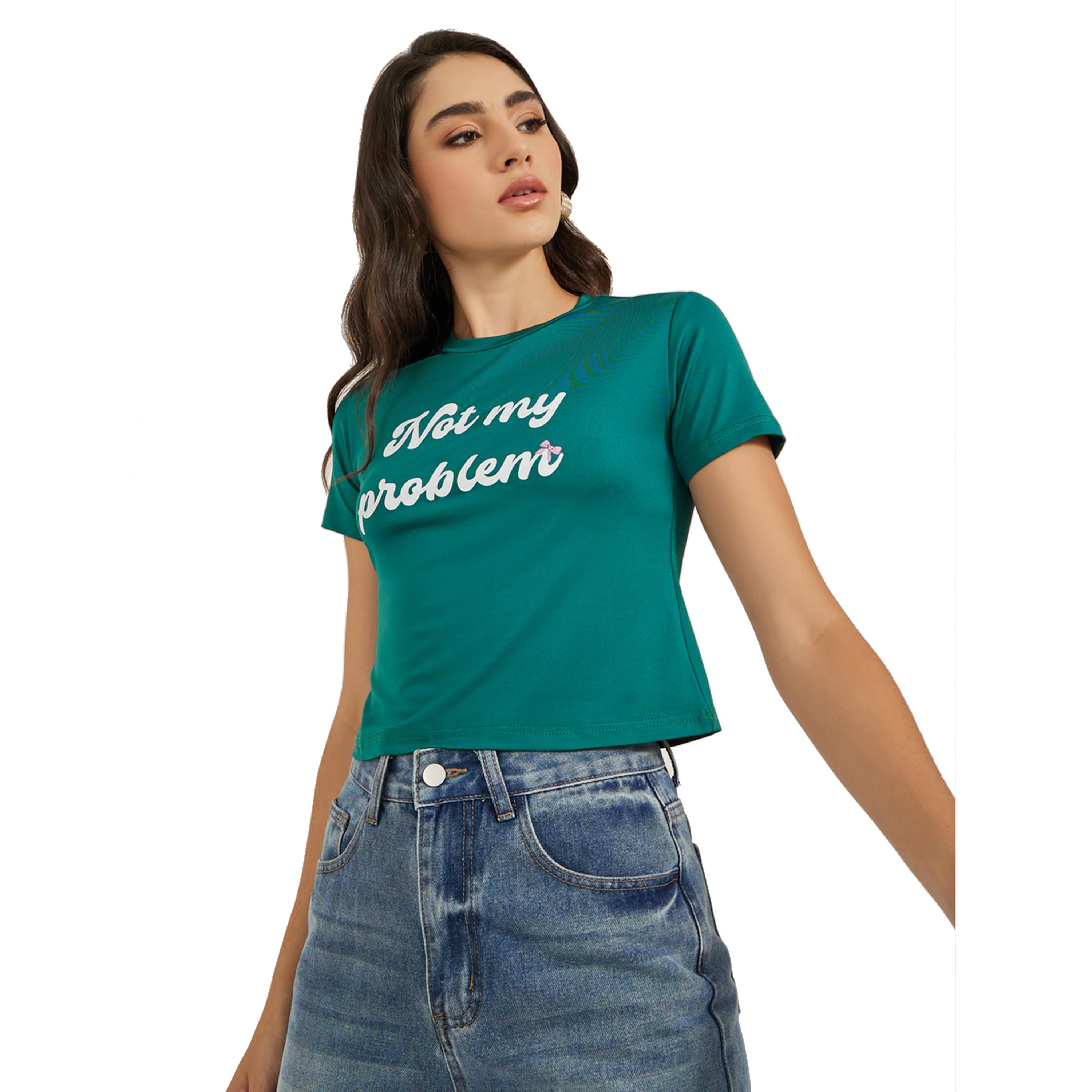 ستايلي -  تي شيرت بأكمام قصيرة ورقبة دائرية وطبعة شعار-women-clothing-tshirts-image-3