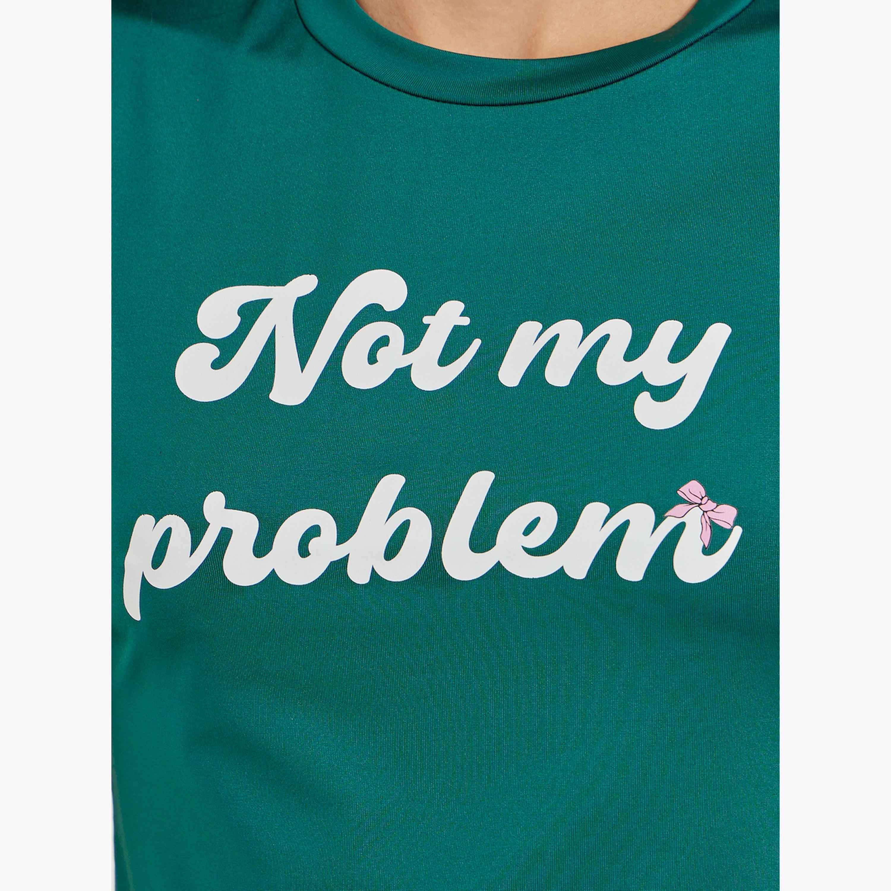 ستايلي -  تي شيرت بأكمام قصيرة ورقبة دائرية وطبعة شعار-women-clothing-tshirts-image-4