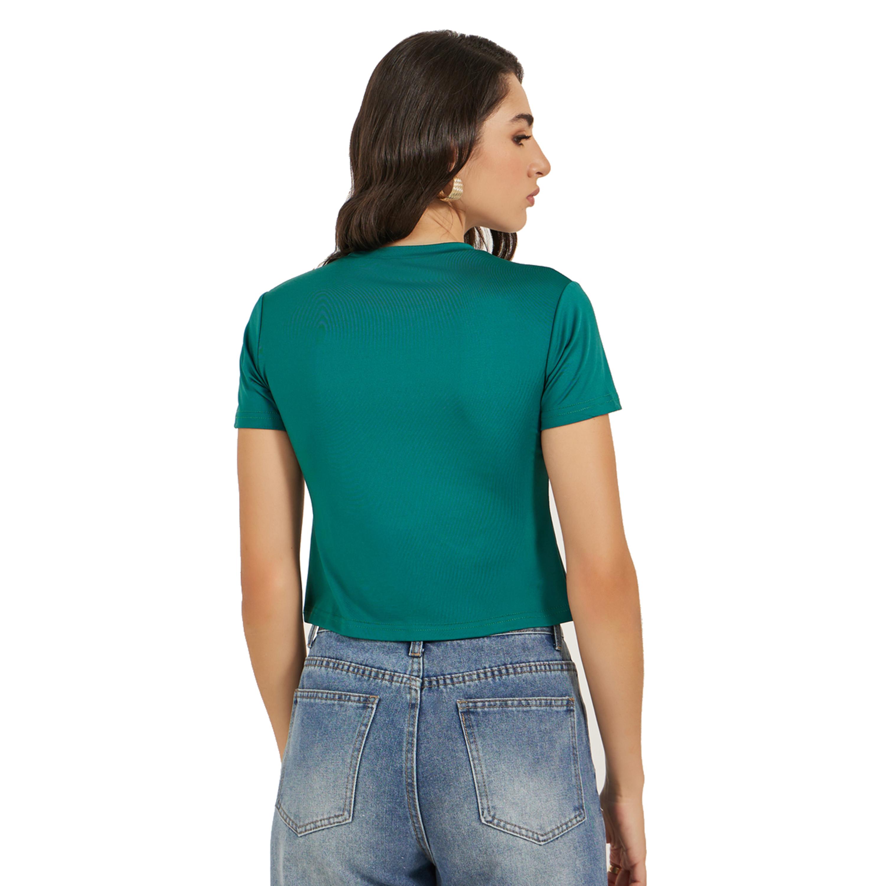 ستايلي -  تي شيرت بأكمام قصيرة ورقبة دائرية وطبعة شعار-women-clothing-tshirts-image-5