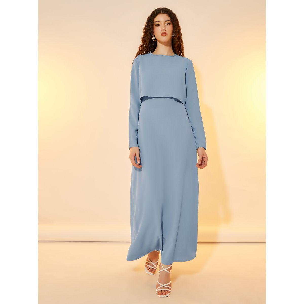 Take Two 2in1 Look Solid Round Neck A-Line Maxi Dress-women-clothing-dresses-image-1
