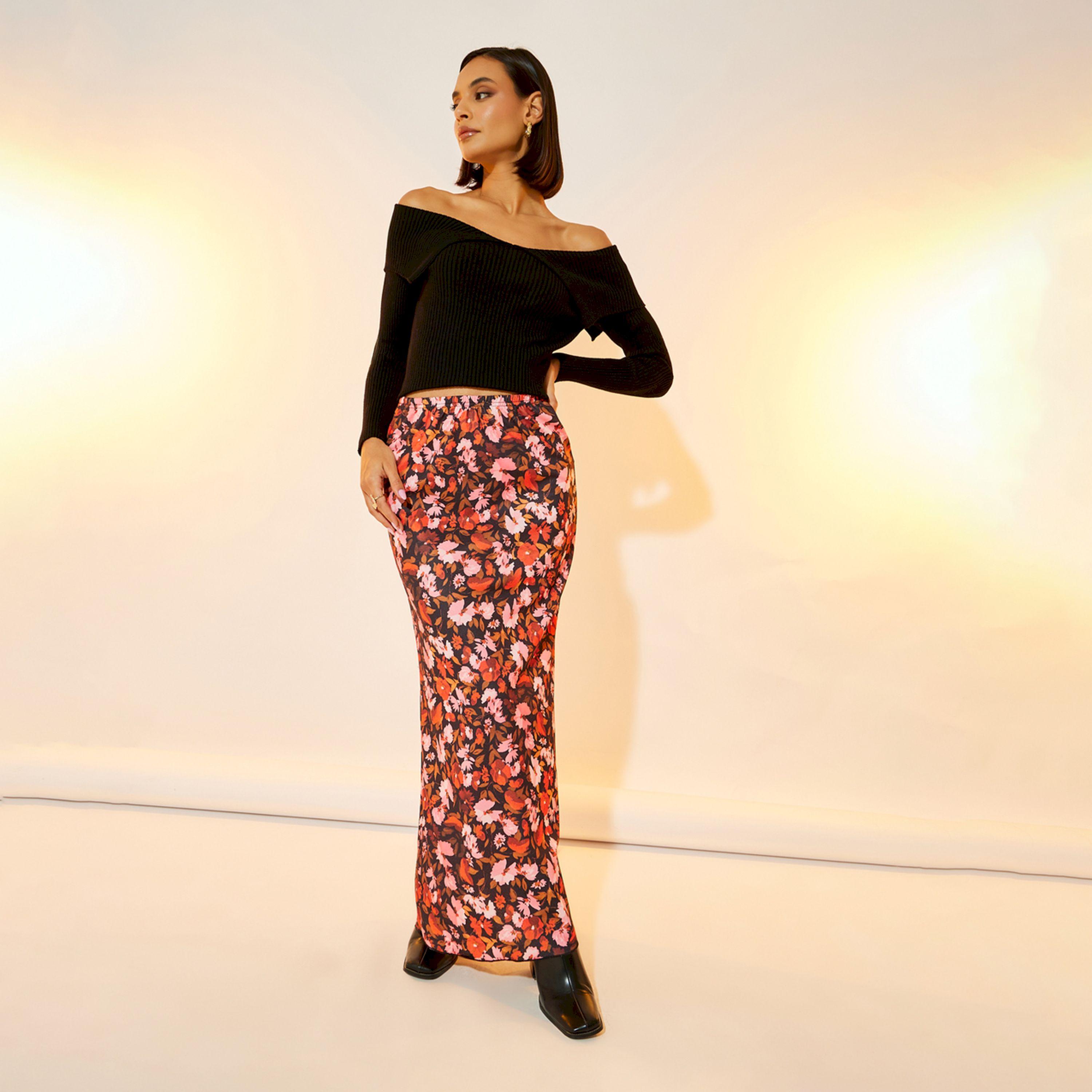 تنورة طويلة مطبعة بالكامل بطبعة زهور-women-clothing-bottoms-skirts-image-1