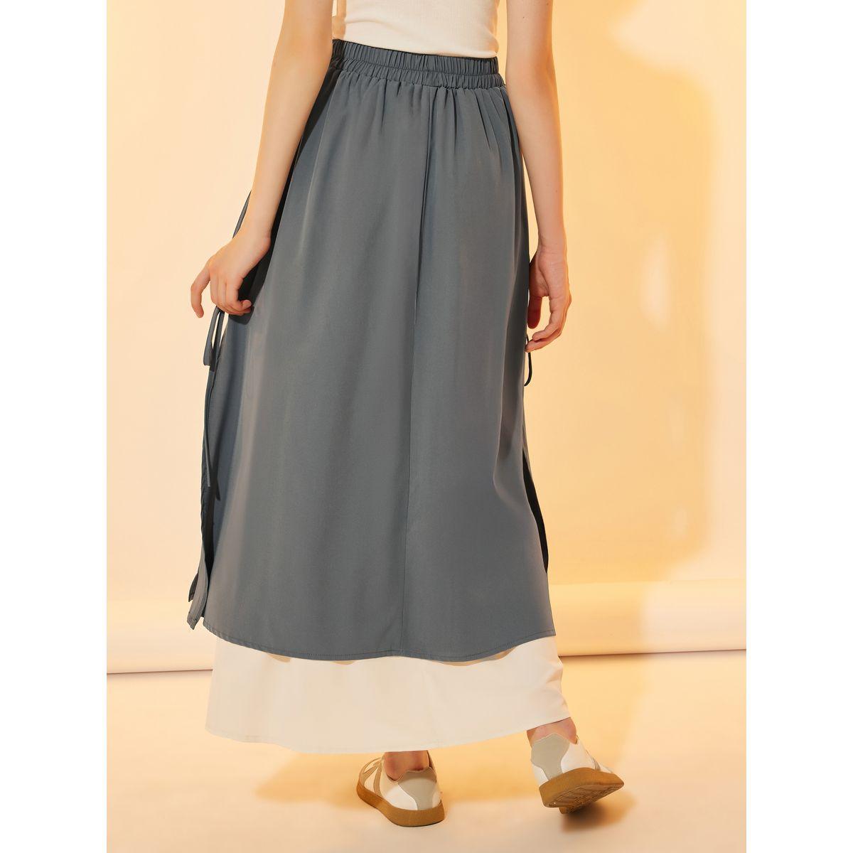 تنورة طويلة بنمط كتل الالوان مع أربطة-women-clothing-bottoms-skirts-image-5