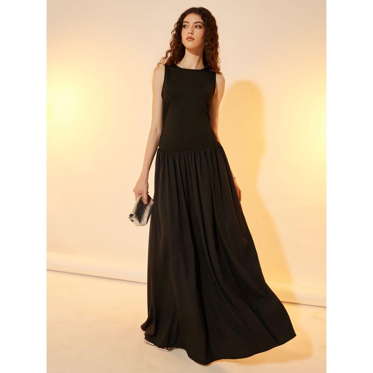 فستان طويل سادة بلا أكمام مع خصر منخفض-women-clothing-dresses-image-1