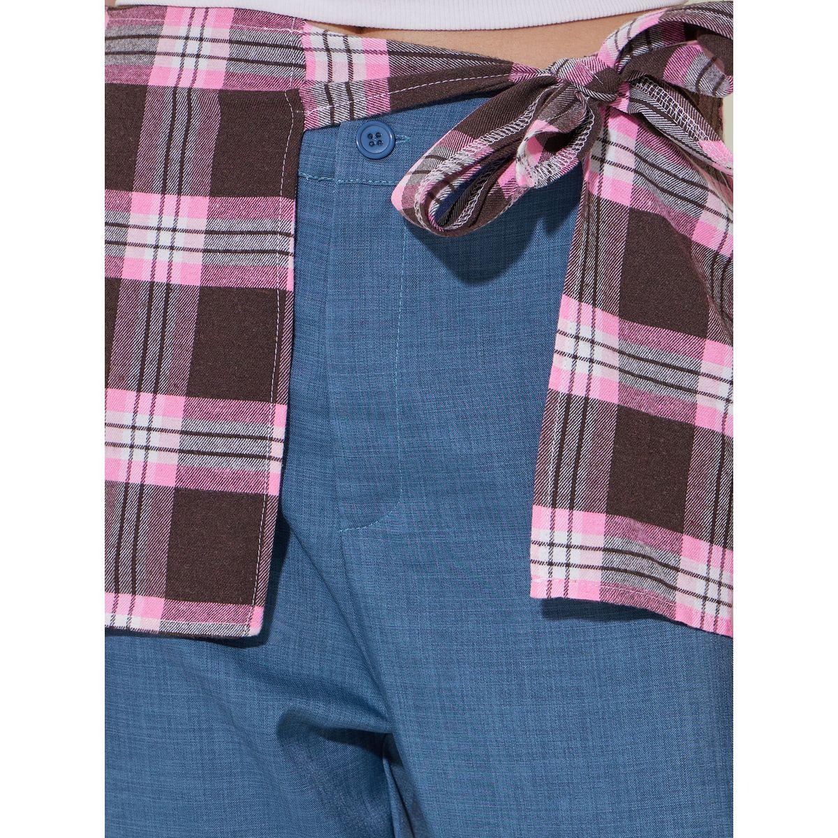 Take Two Checked Waist Tie-Up Overlay Pants-women-clothing-bottoms-trousers-image-3