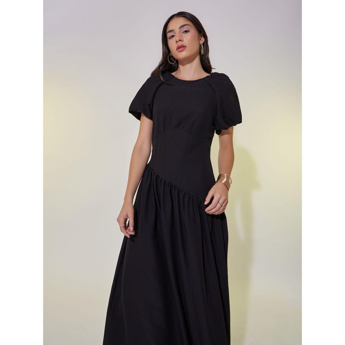 Take Two Textured Puff Sleeve A-Line Maxi Dress-women-clothing-dresses-image-2