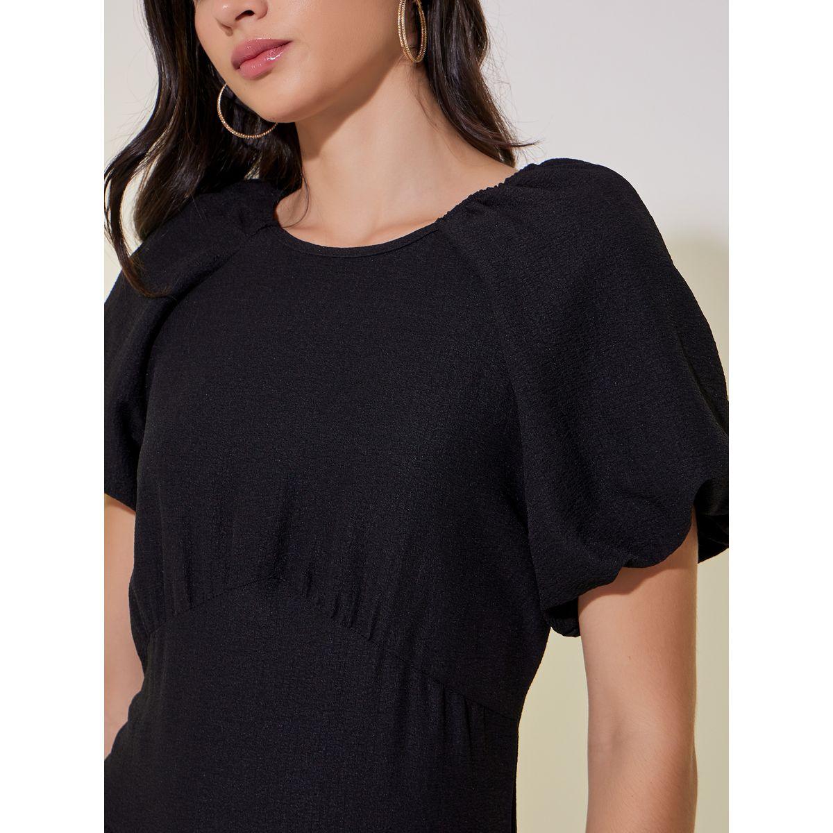 فستان طويل بأكمام منفوخة وتفاصيل بارزة الملمس-women-clothing-dresses-image-4