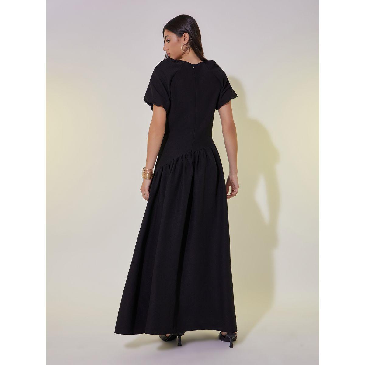 فستان طويل بأكمام منفوخة وتفاصيل بارزة الملمس-women-clothing-dresses-image-5