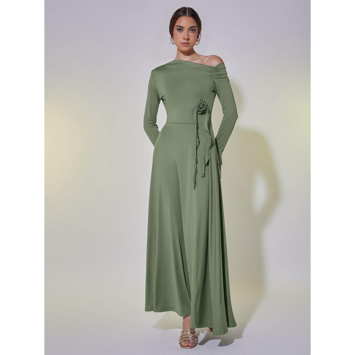 Take Two Asymmetric Neck A-Line Maxi Dress with Corsage Detail-women-clothing-dresses-image-1