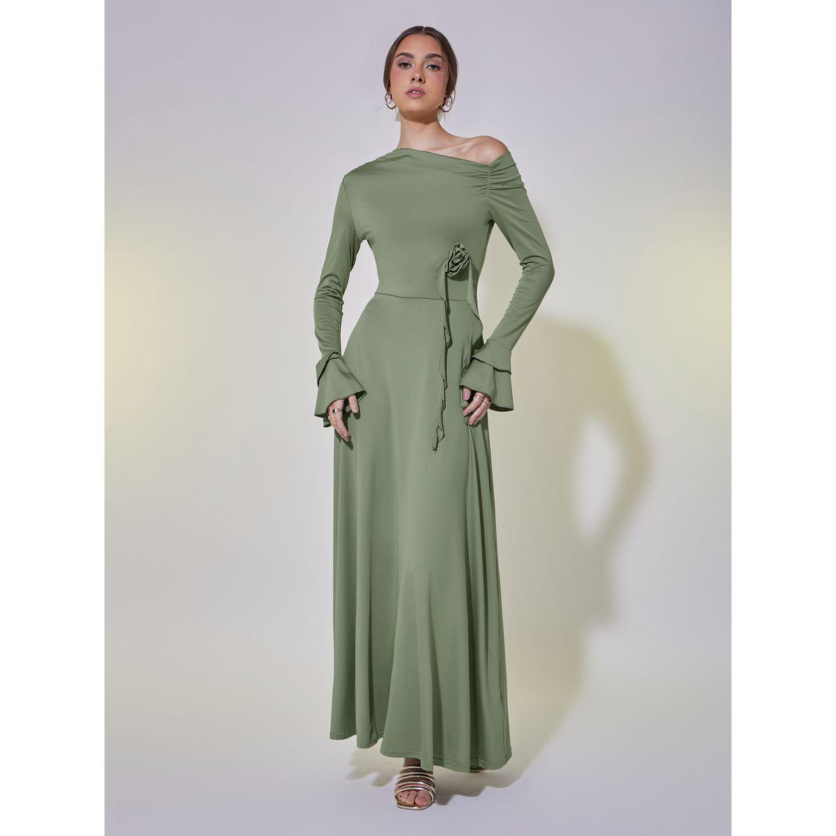 Take Two Asymmetric Neck A-Line Maxi Dress with Corsage Detail-women-clothing-dresses-image-2