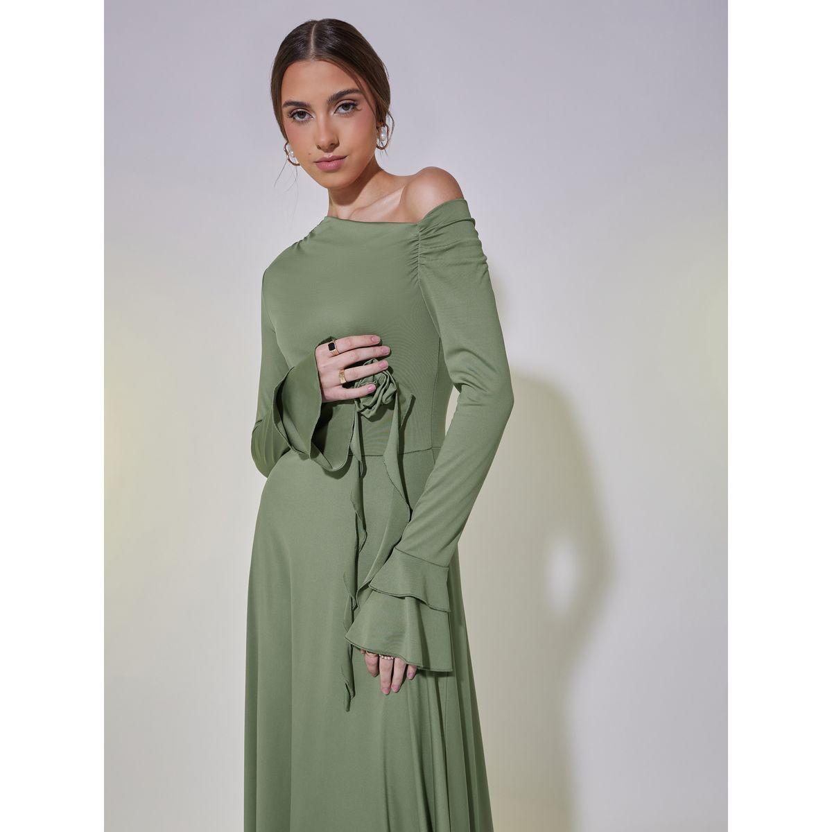 فستان طويل بياقة غير متماثلة مع كورساج-women-clothing-dresses-image-4