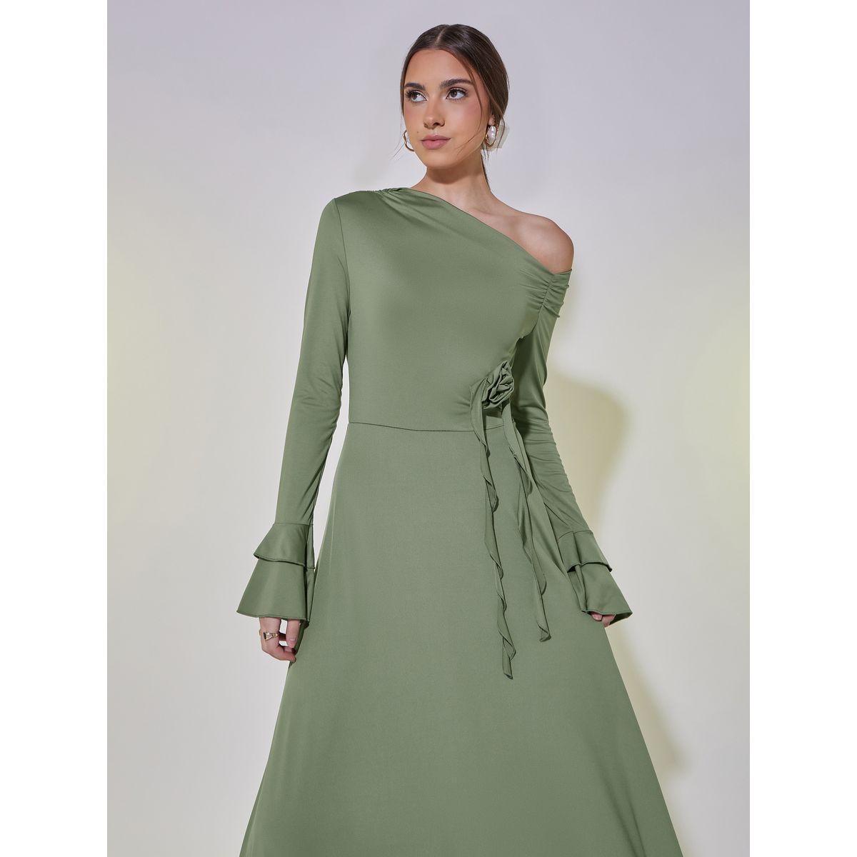 فستان طويل بياقة غير متماثلة مع كورساج-women-clothing-dresses-image-5