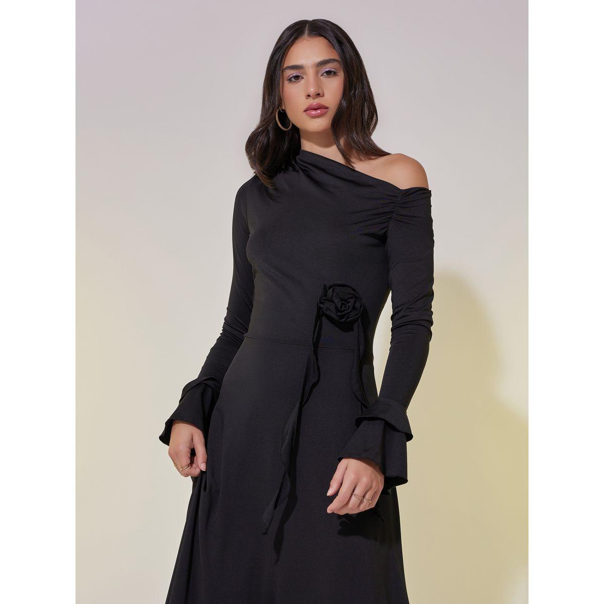 فستان طويل بأكمام كشكش مزين بزهرة-women-clothing-dresses-image-3