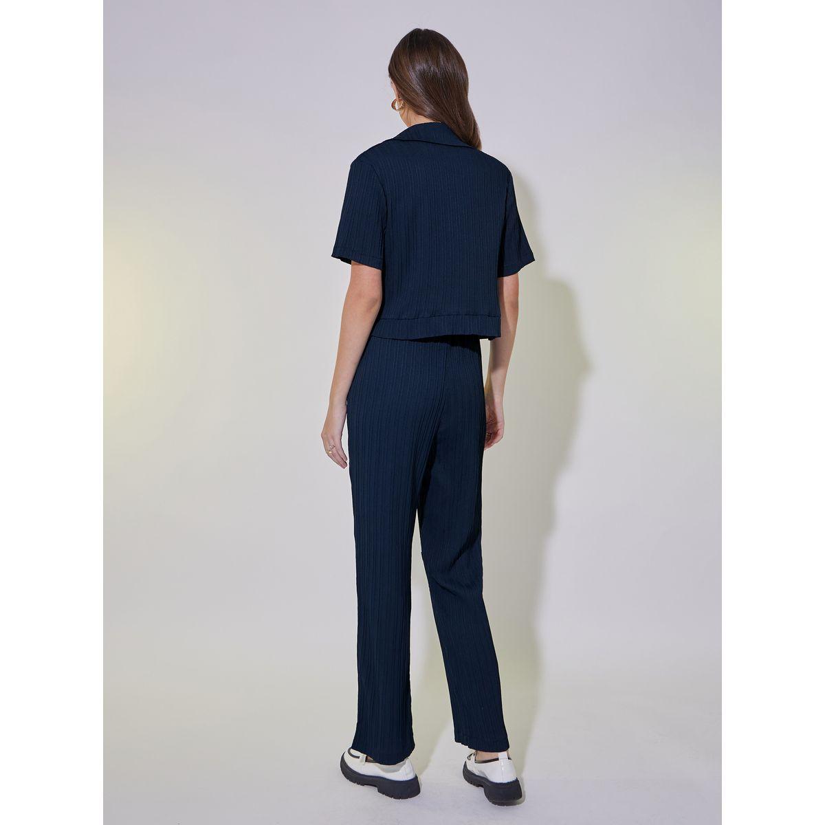 طقم منسق من بنطال وبلوزة قصيرة بأزرار غلق-women-clothing-coordsets-image-5