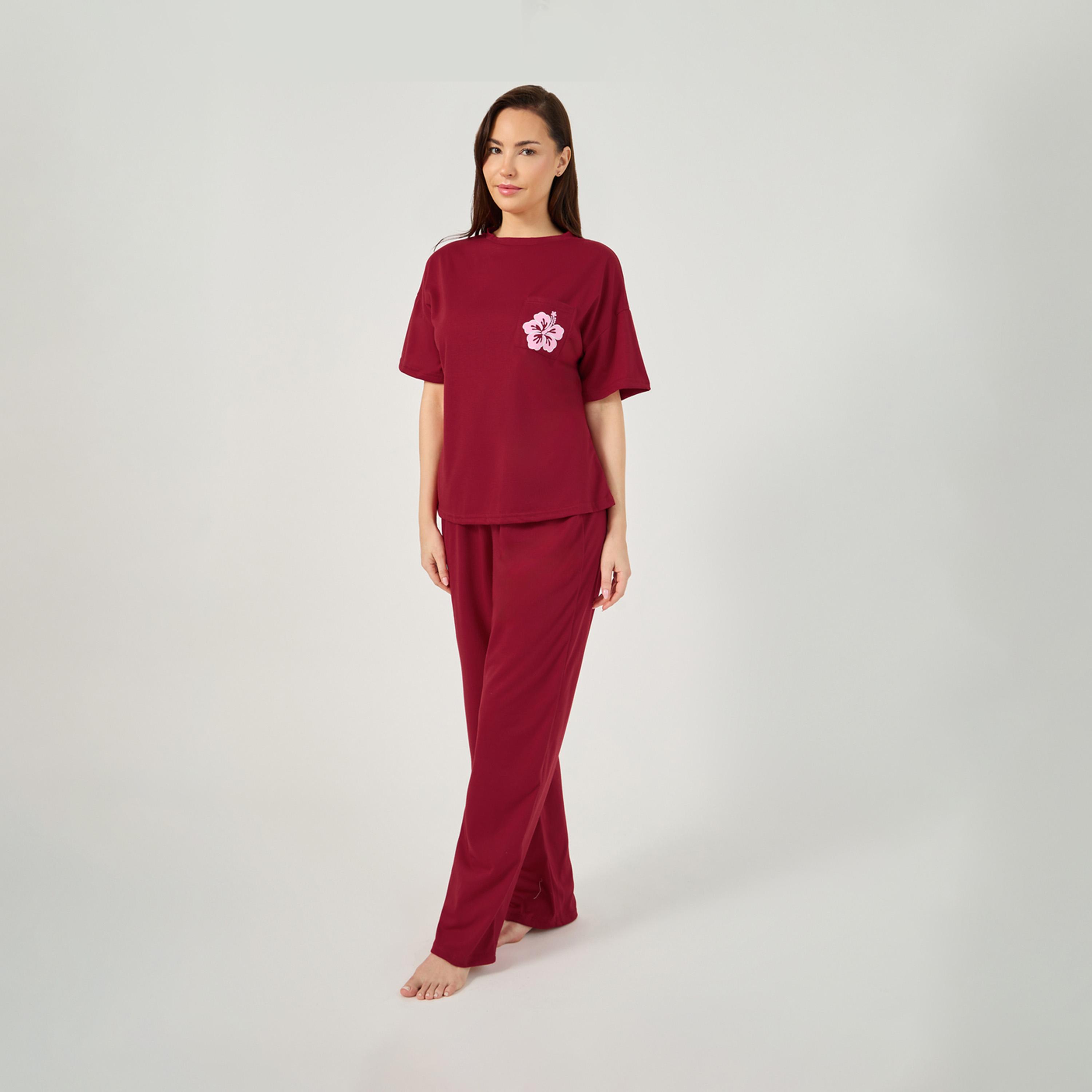 Styli Graphic Print Drop Shoulder T-Shirt and Pyjama Set-women-clothing-nightwear-pyjamas-longsets-image-2
