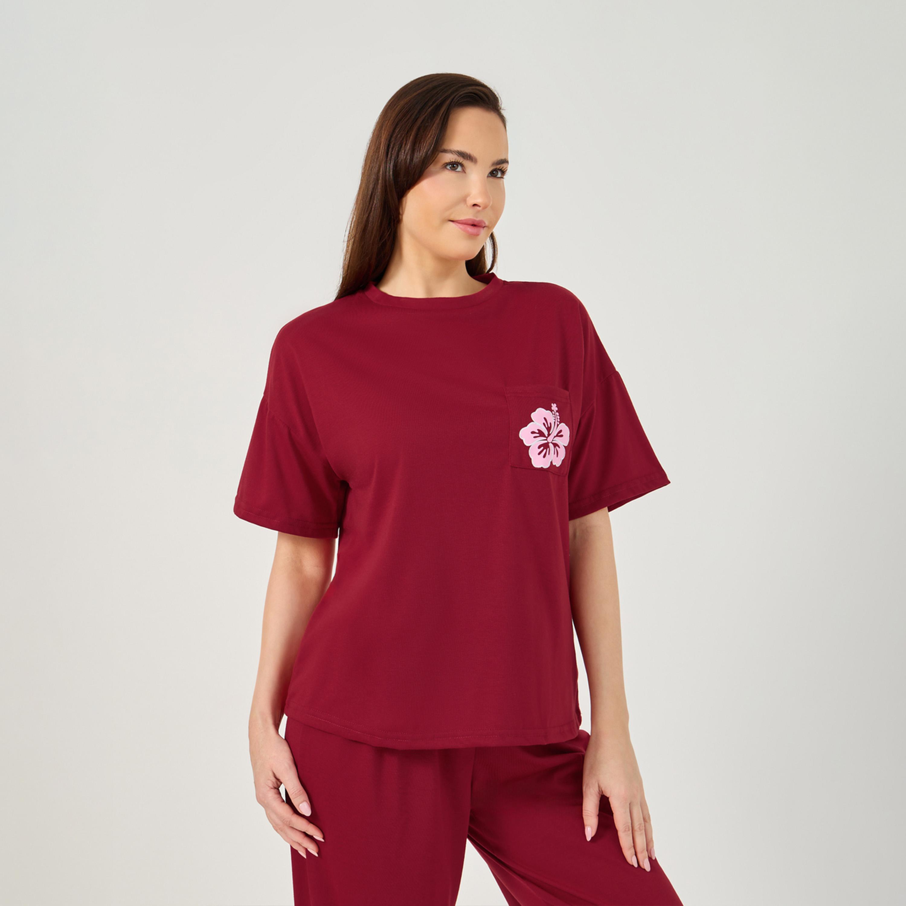 Styli Graphic Print Drop Shoulder T-Shirt and Pyjama Set-women-clothing-nightwear-pyjamas-longsets-image-3