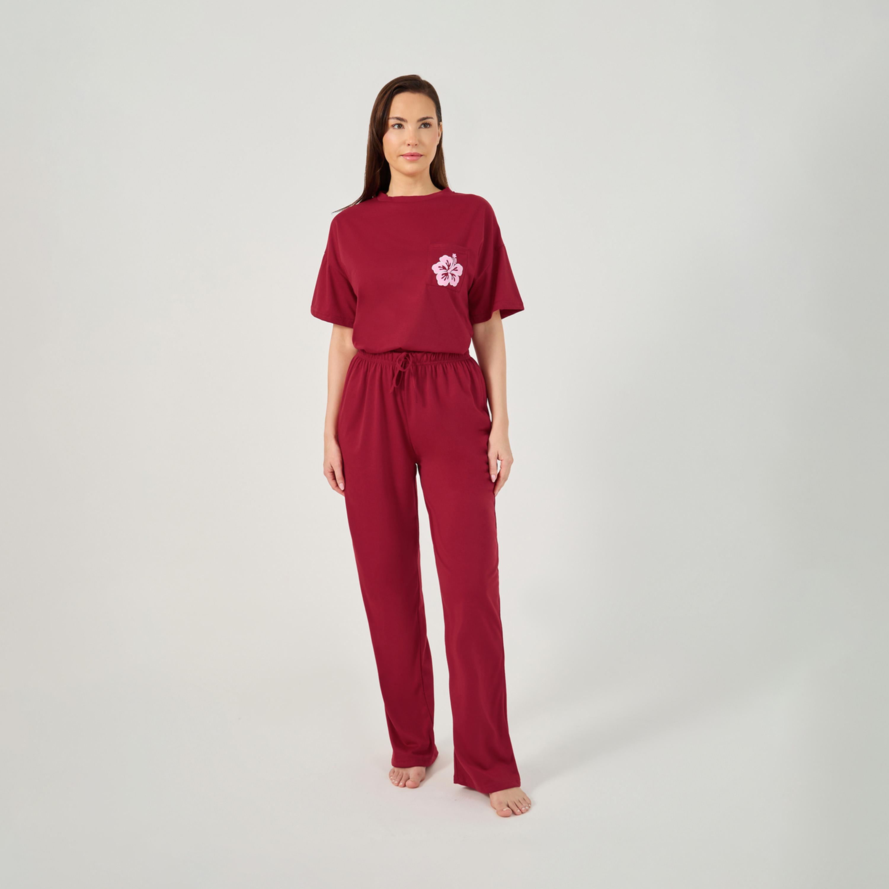 Styli Graphic Print Drop Shoulder T-Shirt and Pyjama Set-women-clothing-nightwear-pyjamas-longsets-image-7