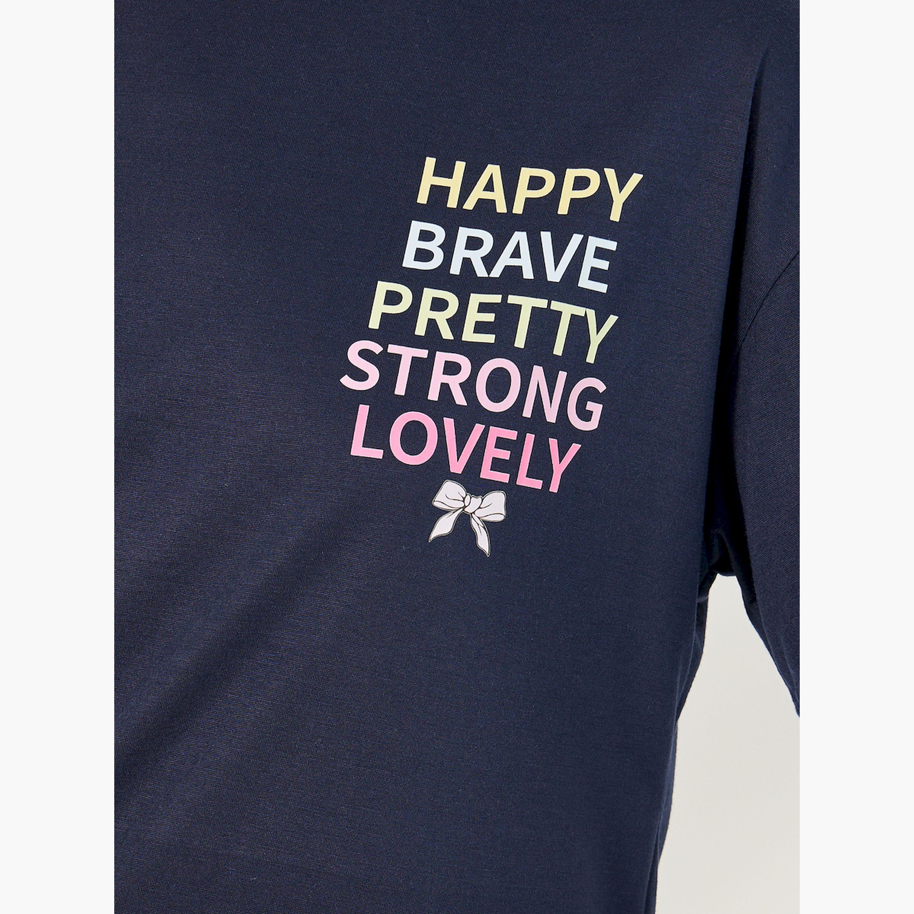 Styli Slogan Print Round Neck T-Shirt and Pyjama Set-women-clothing-nightwear-pyjamas-longsets-image-4