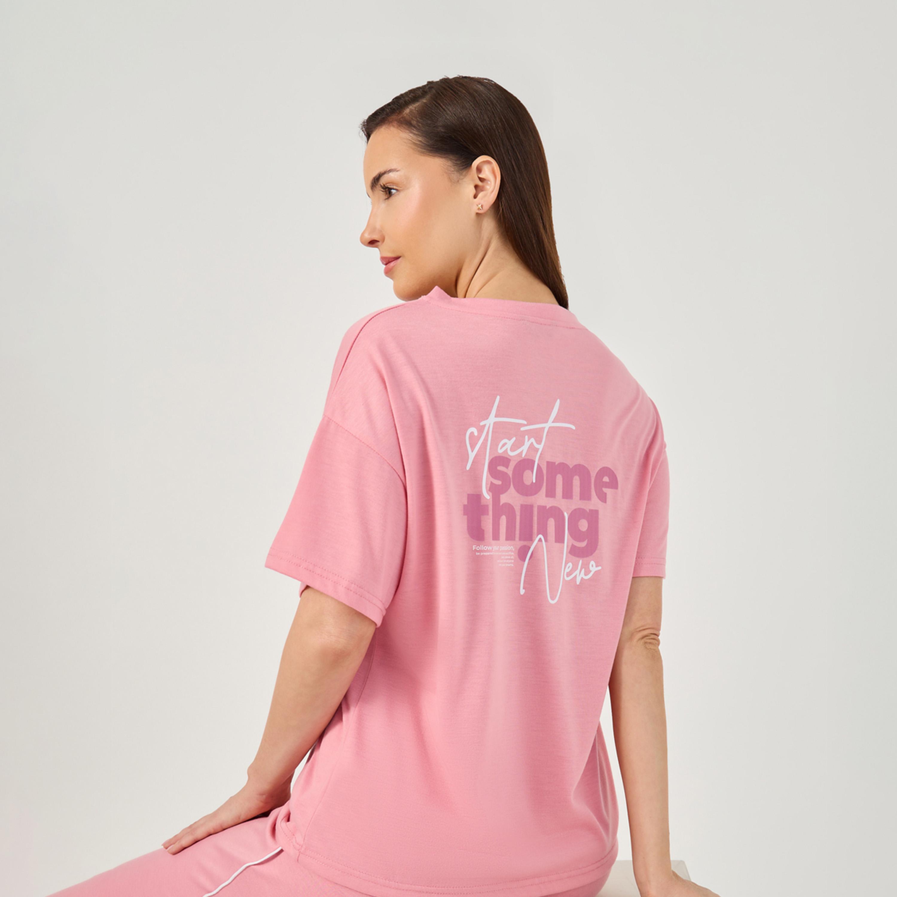 Styli Graphic Print Drop Shoulder T-Shirt And Pyjama Set-women-clothing-nightwear-pyjamas-longsets-image-1