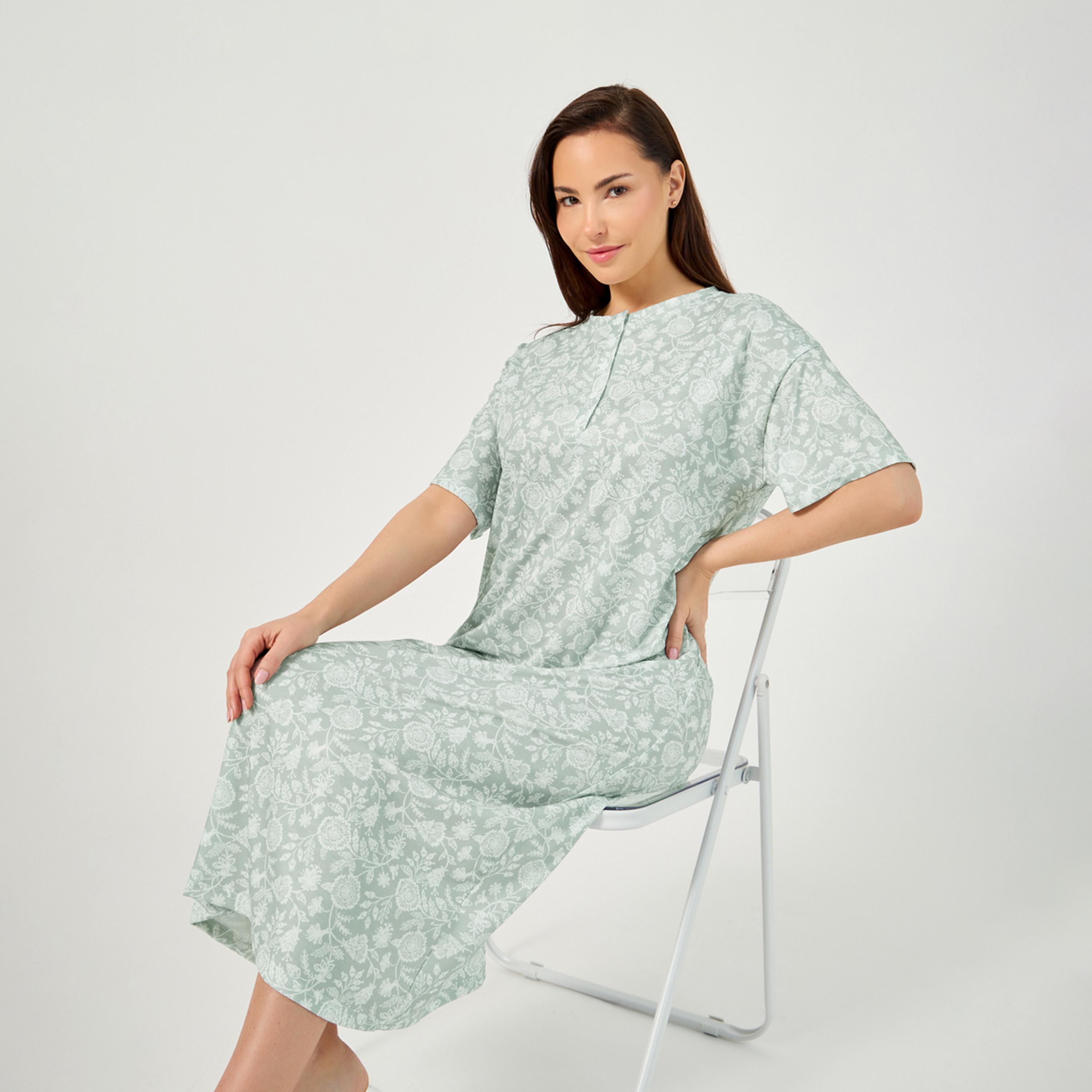 ستايلي - فستان نوم بنمط الأزهار بالكامل بأكمام منسدلة-women-clothing-nightwear-nighties-image-1